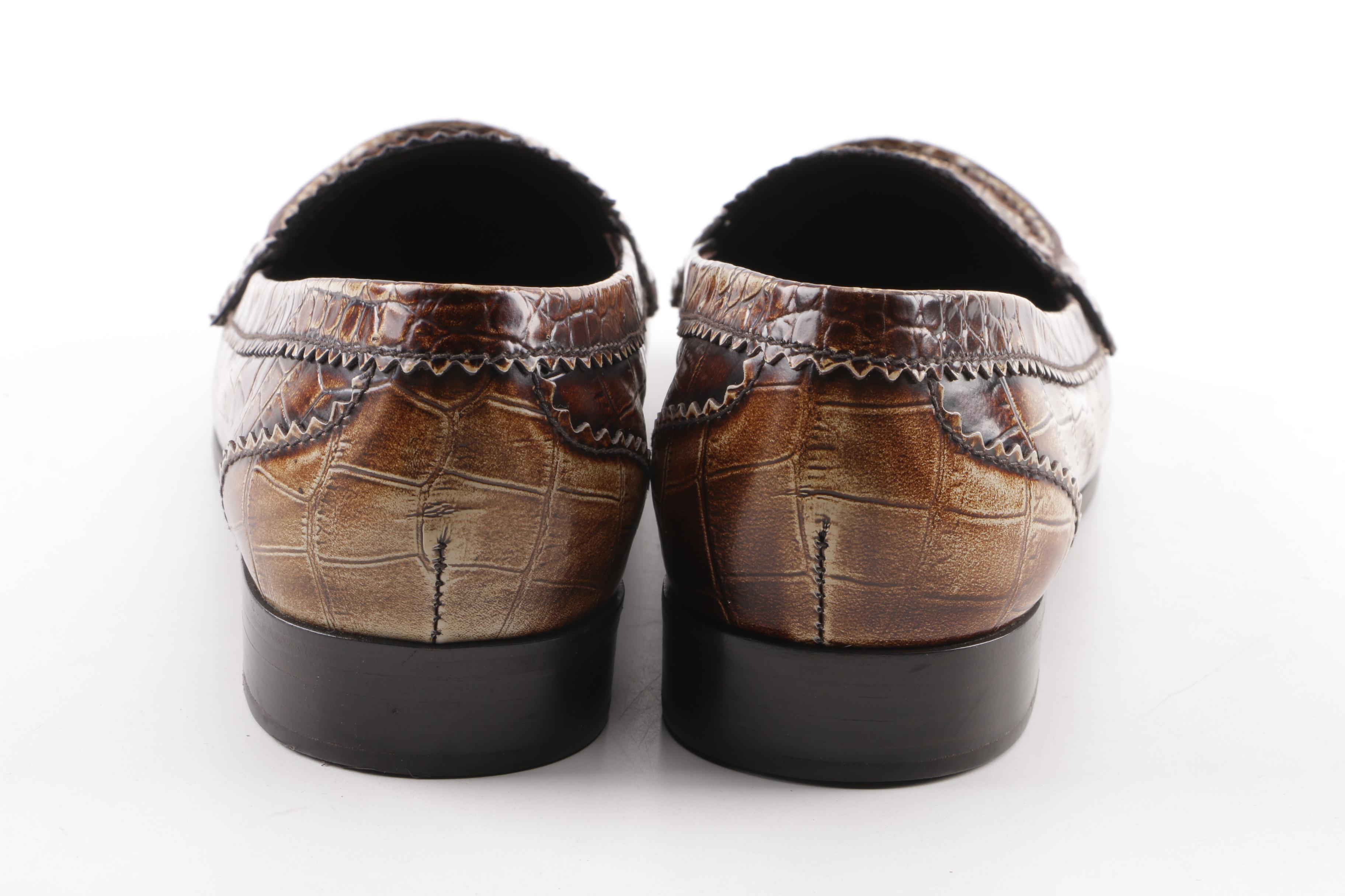 Women's Prada Crocodile Embossed Leather Loafers