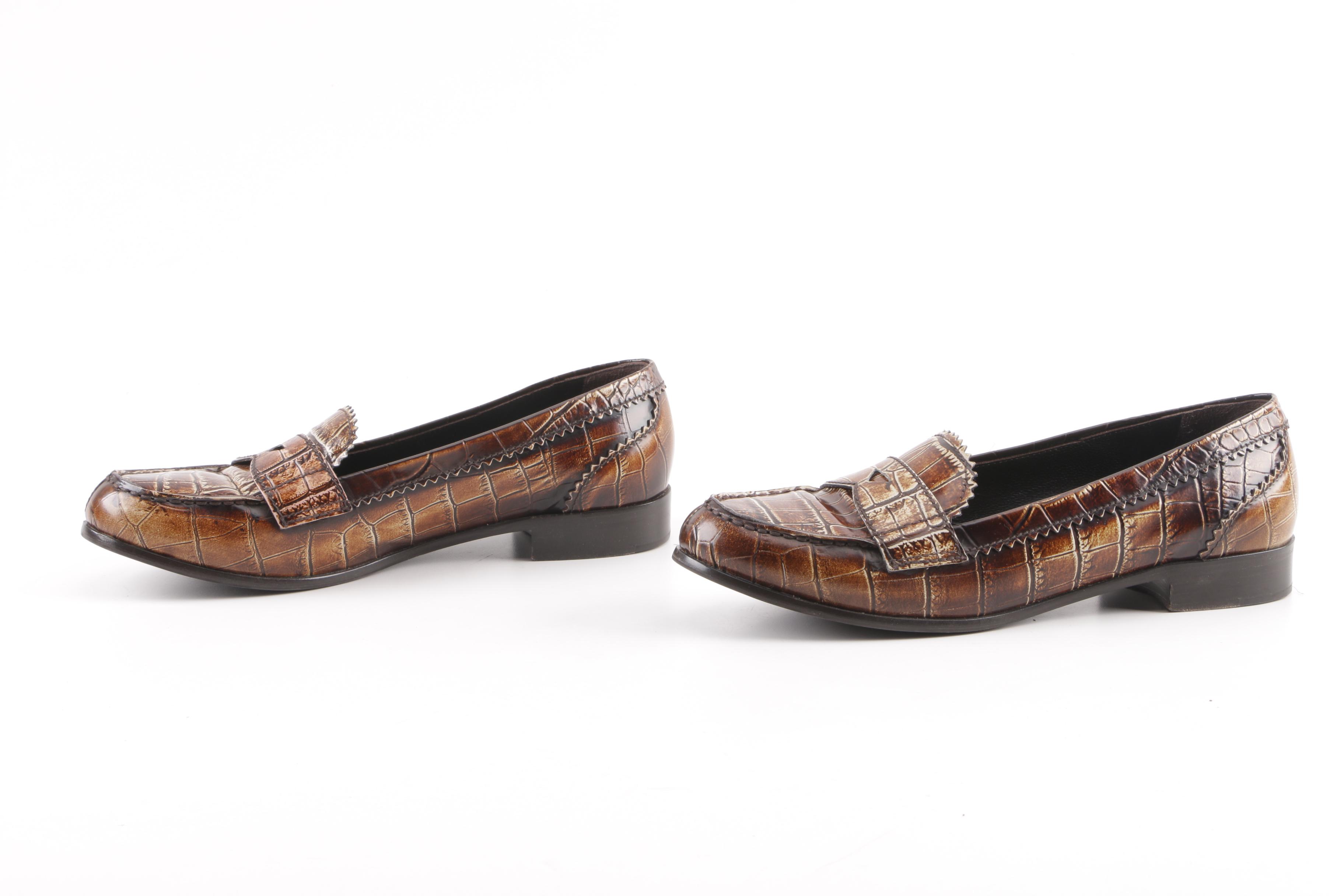 Women's Prada Crocodile Embossed Leather Loafers