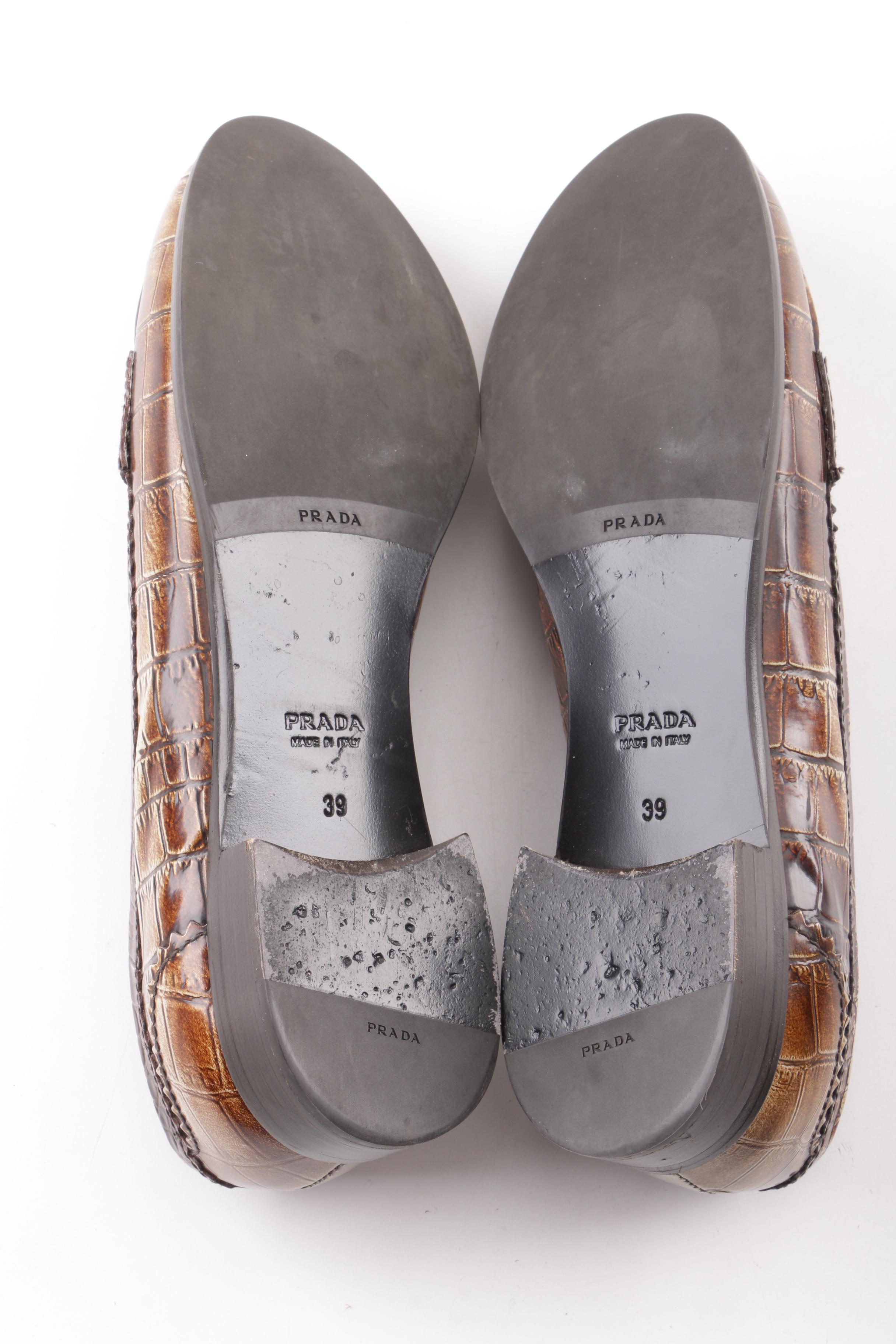 Women's Prada Crocodile Embossed Leather Loafers
