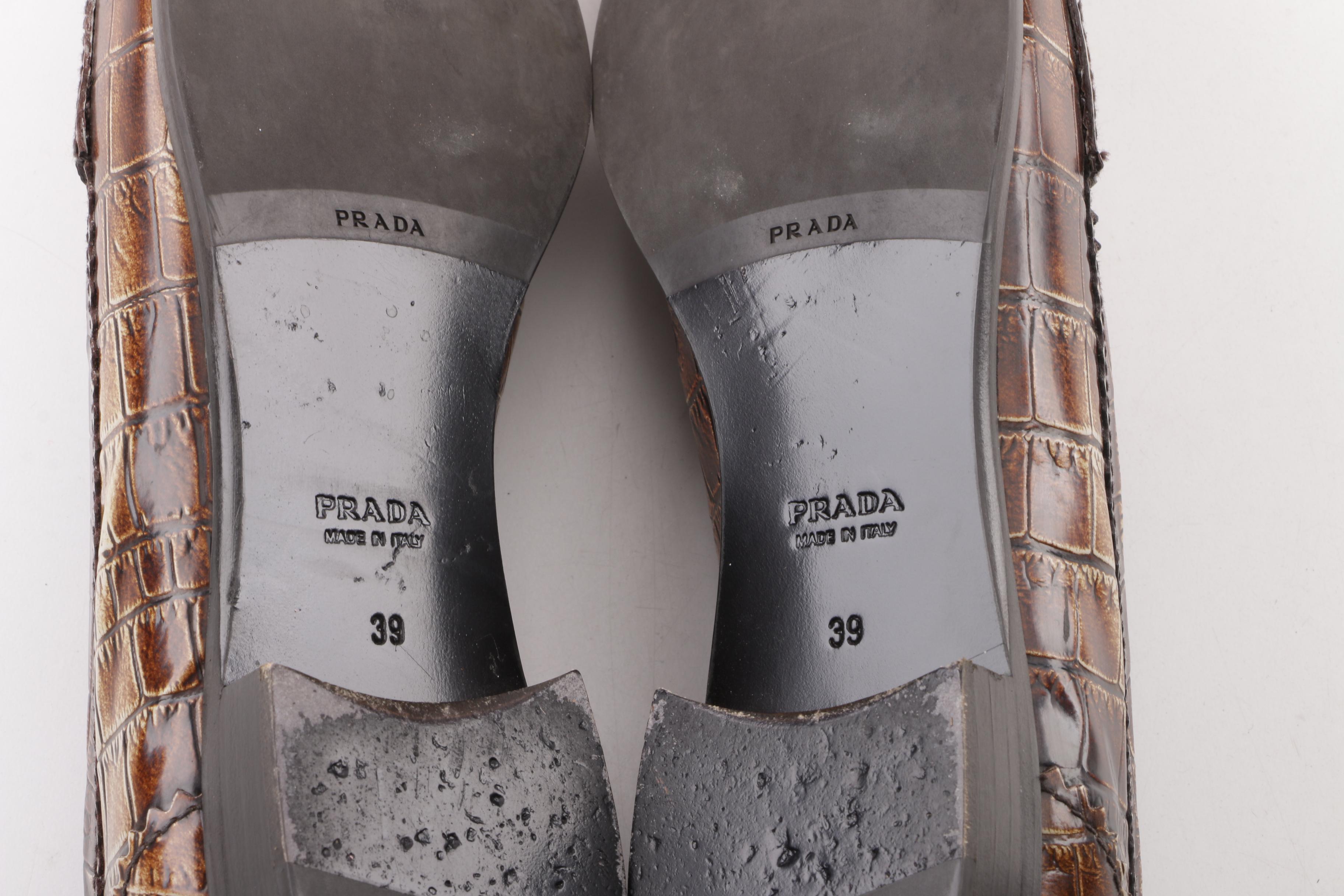 Women's Prada Crocodile Embossed Leather Loafers