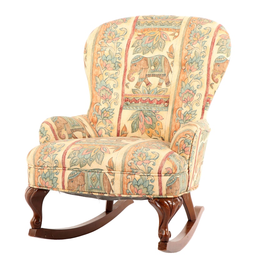 Elephant Upholstered Rocking Armchair, 20th Century