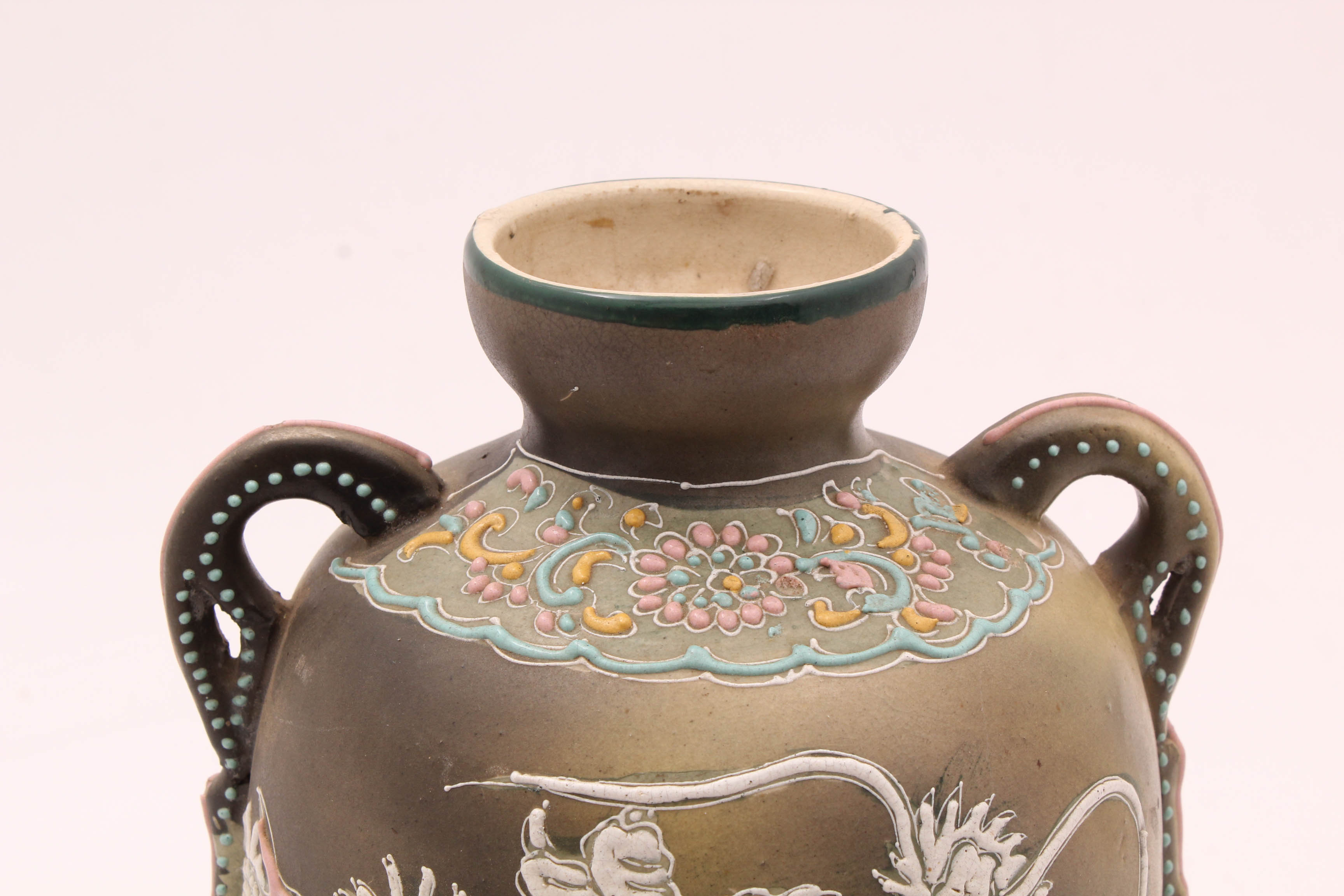 Japanese Moriage Dragon Motif Ceramic Vase