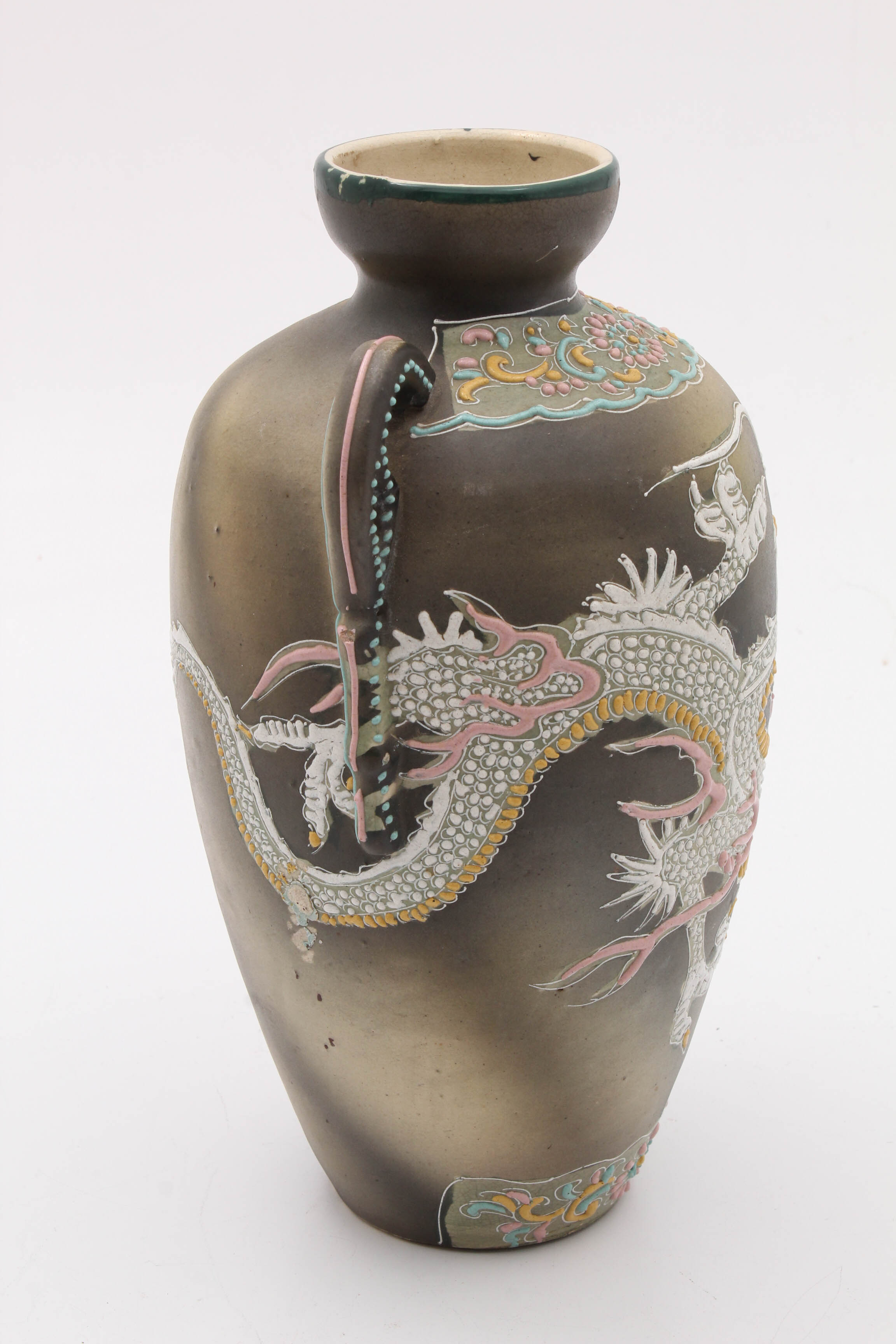 Japanese Moriage Dragon Motif Ceramic Vase