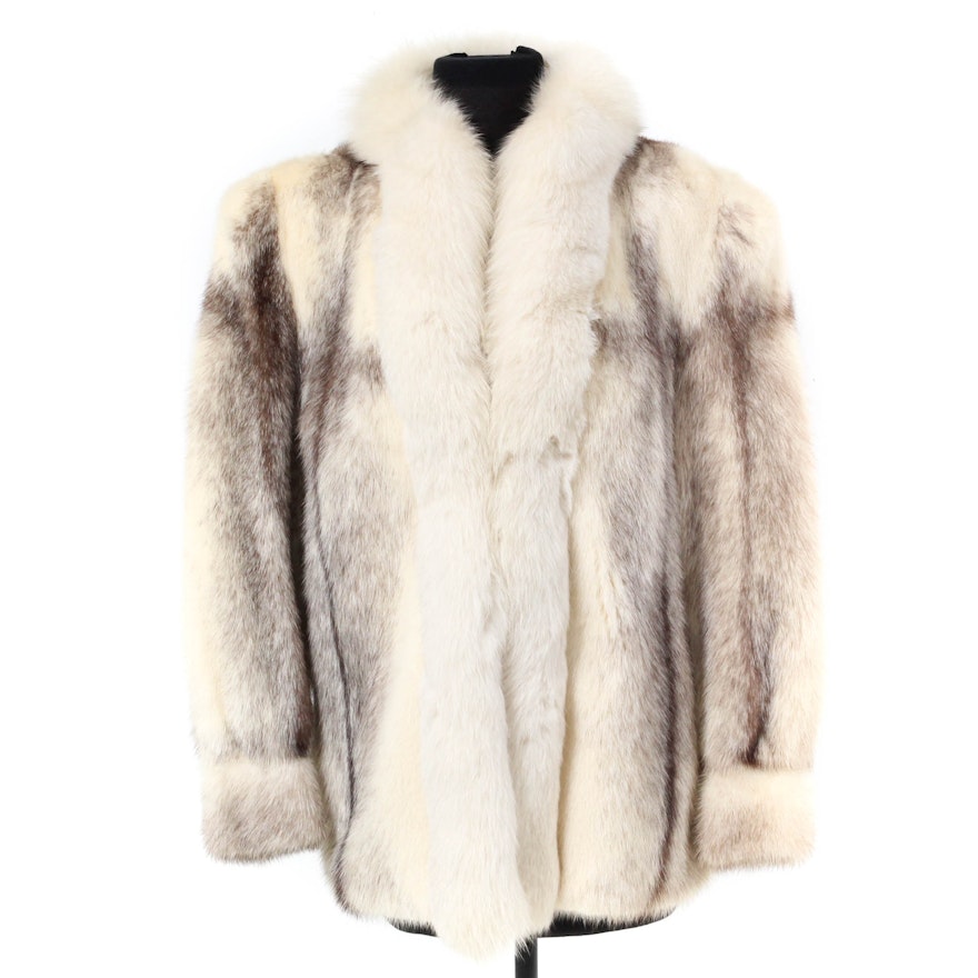 Cross Mink Fur Jacket Blue Fox Trim