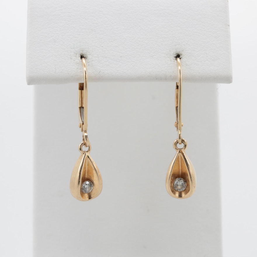 14K Yellow Gold Diamond Dangle Earrings