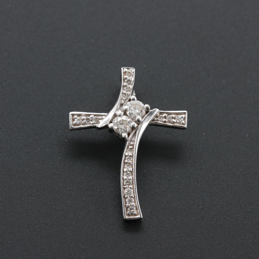 14K White Gold Diamond Cross Pendant