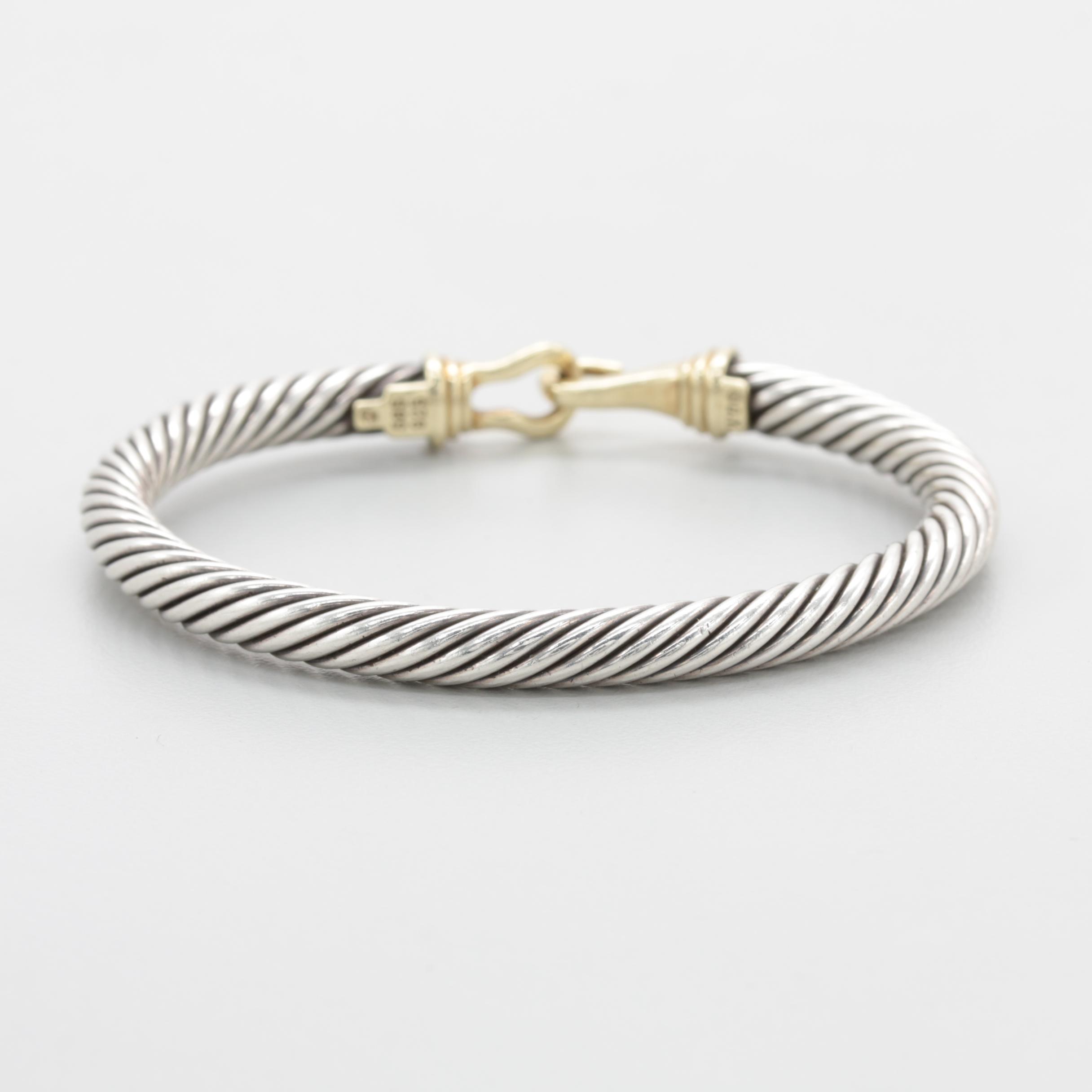 David Yurman Sterling Silver and 14K Yellow Gold Twisted Bangle Bracelet