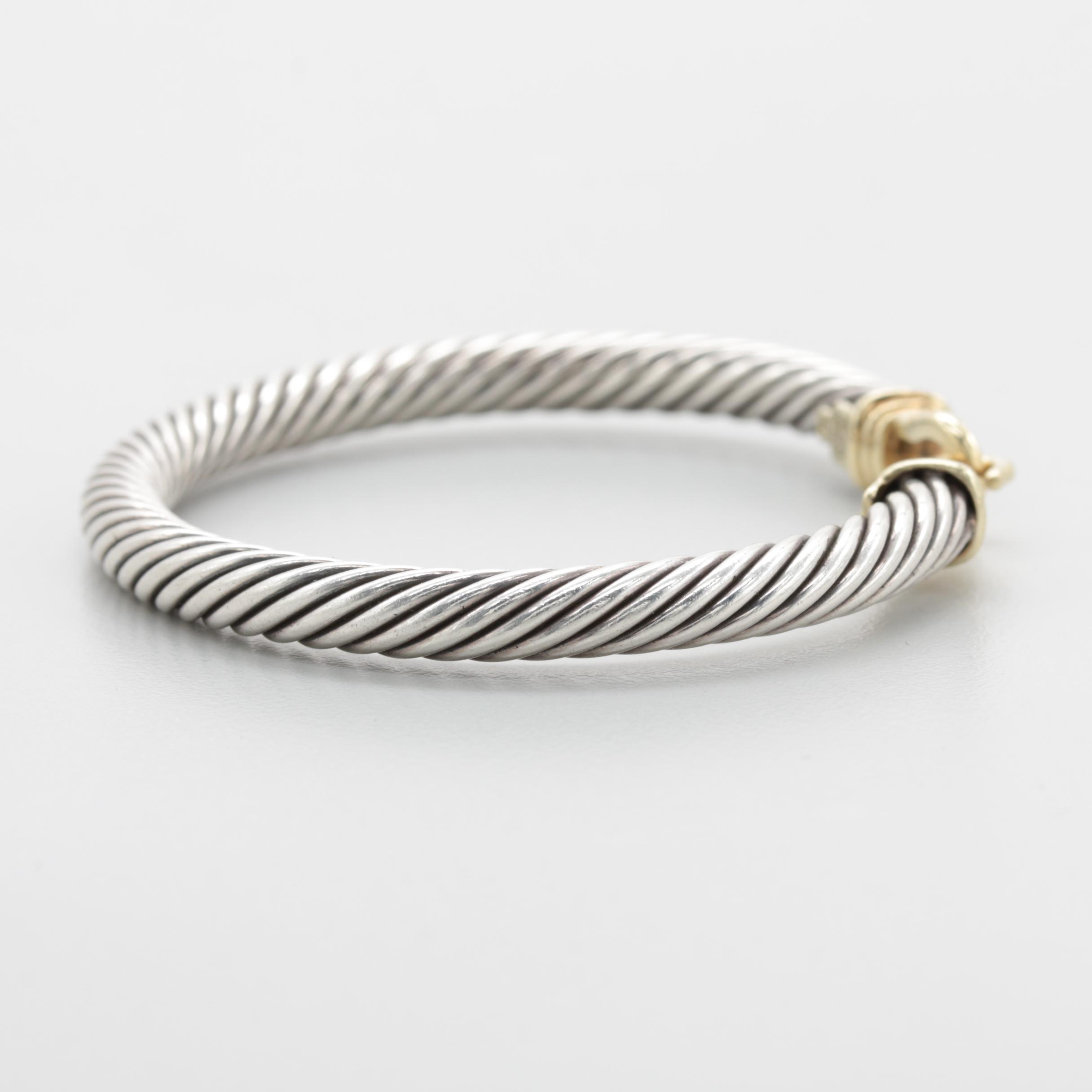 David Yurman Sterling Silver and 14K Yellow Gold Twisted Bangle Bracelet