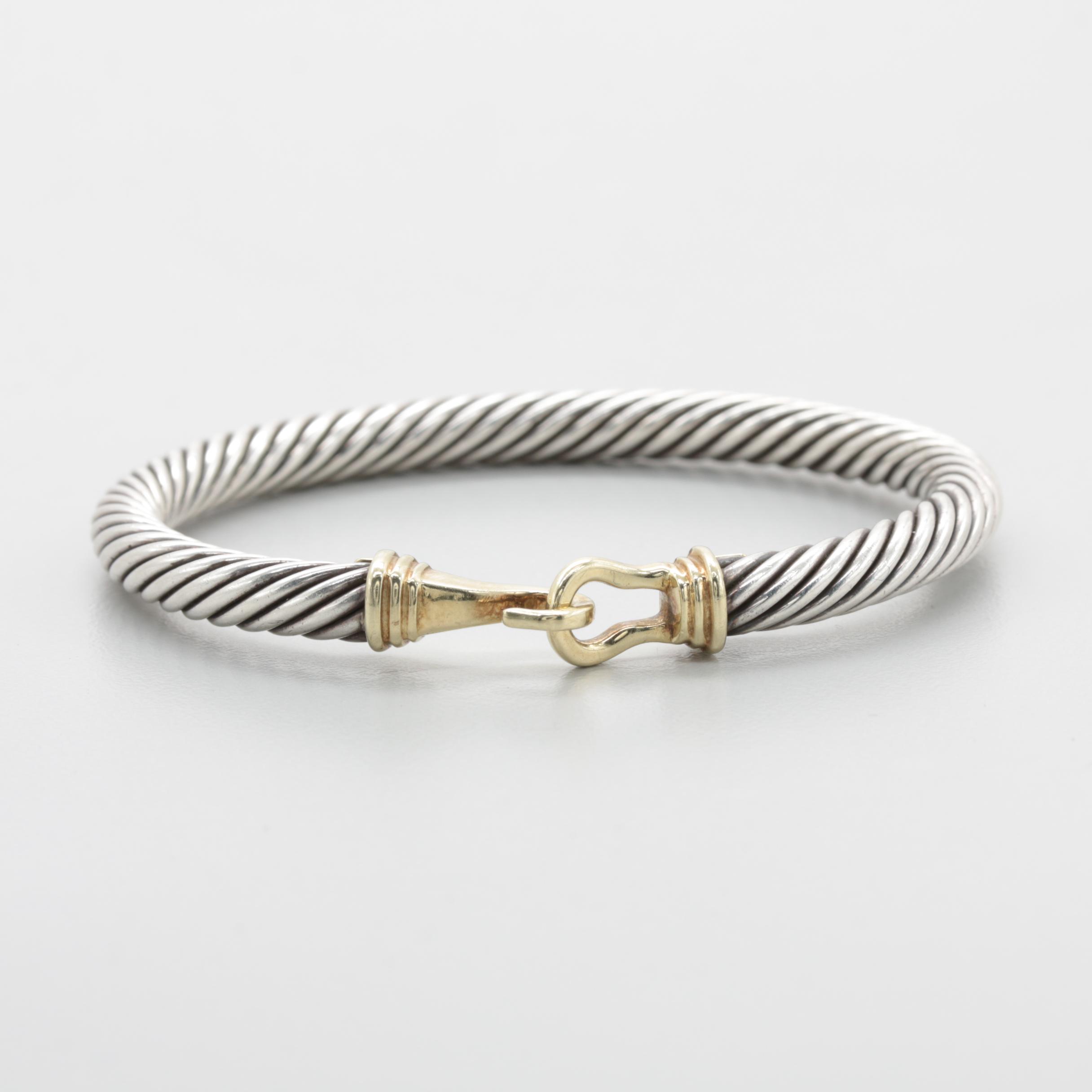 David Yurman Sterling Silver and 14K Yellow Gold Twisted Bangle Bracelet