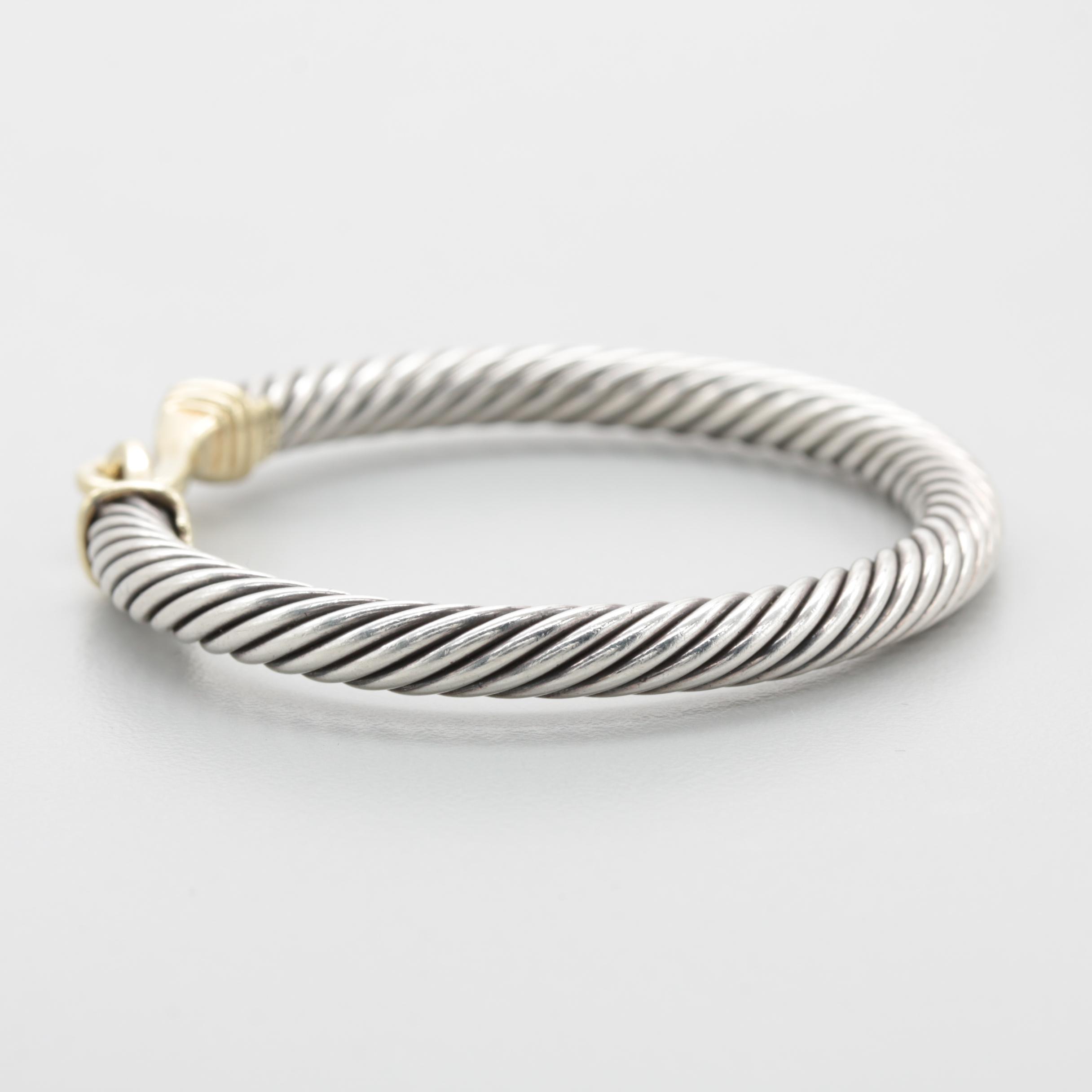 David Yurman Sterling Silver and 14K Yellow Gold Twisted Bangle Bracelet