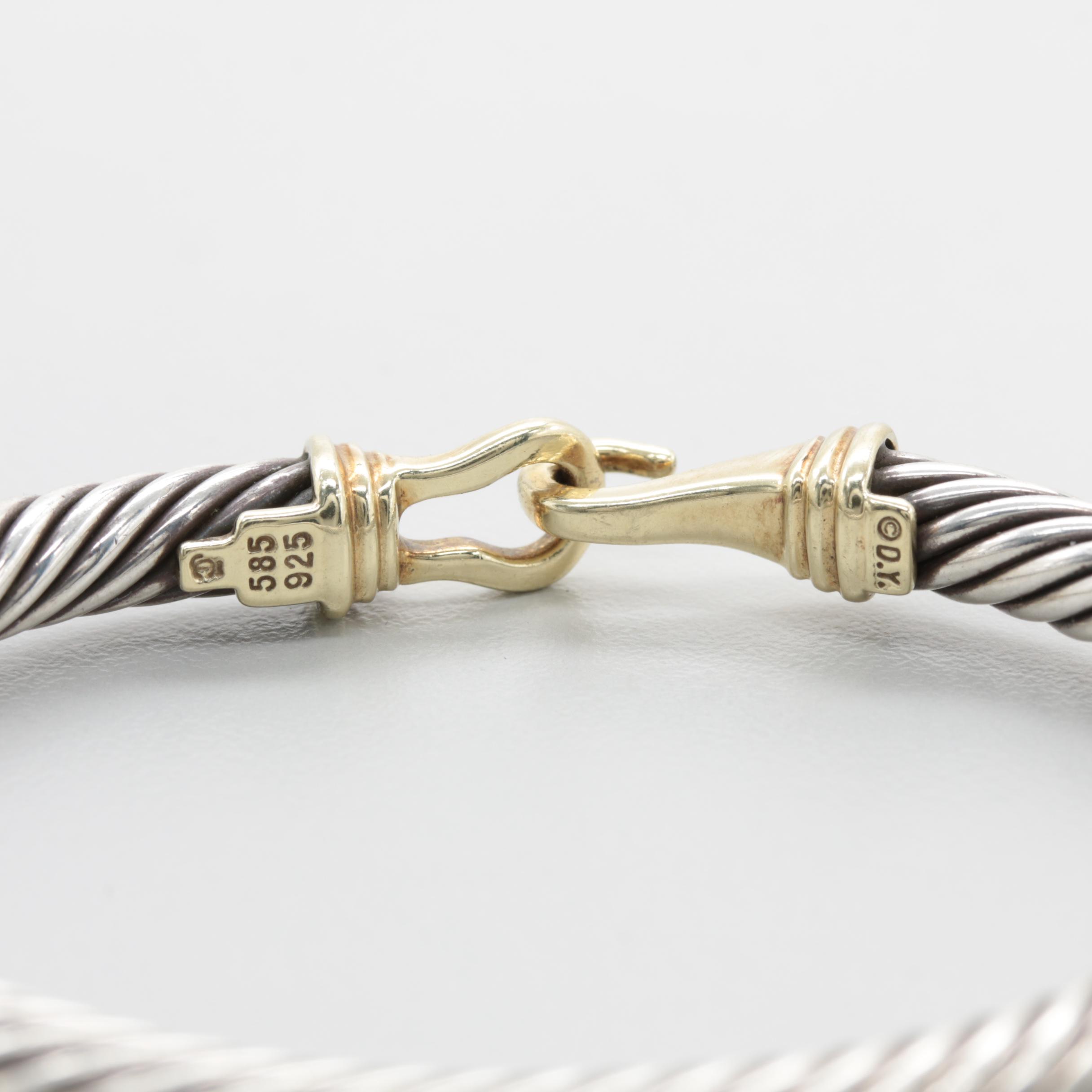 David Yurman Sterling Silver and 14K Yellow Gold Twisted Bangle Bracelet