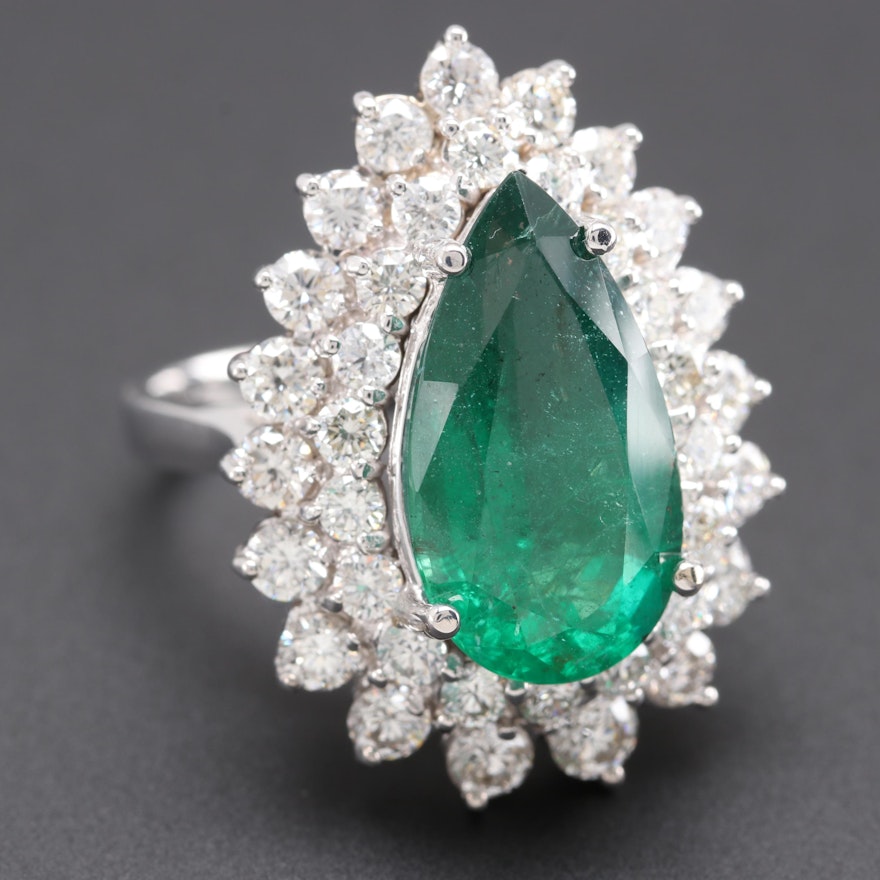 18K White Gold 4.97 CT Emerald and 2.14 CTW Diamond Ring
