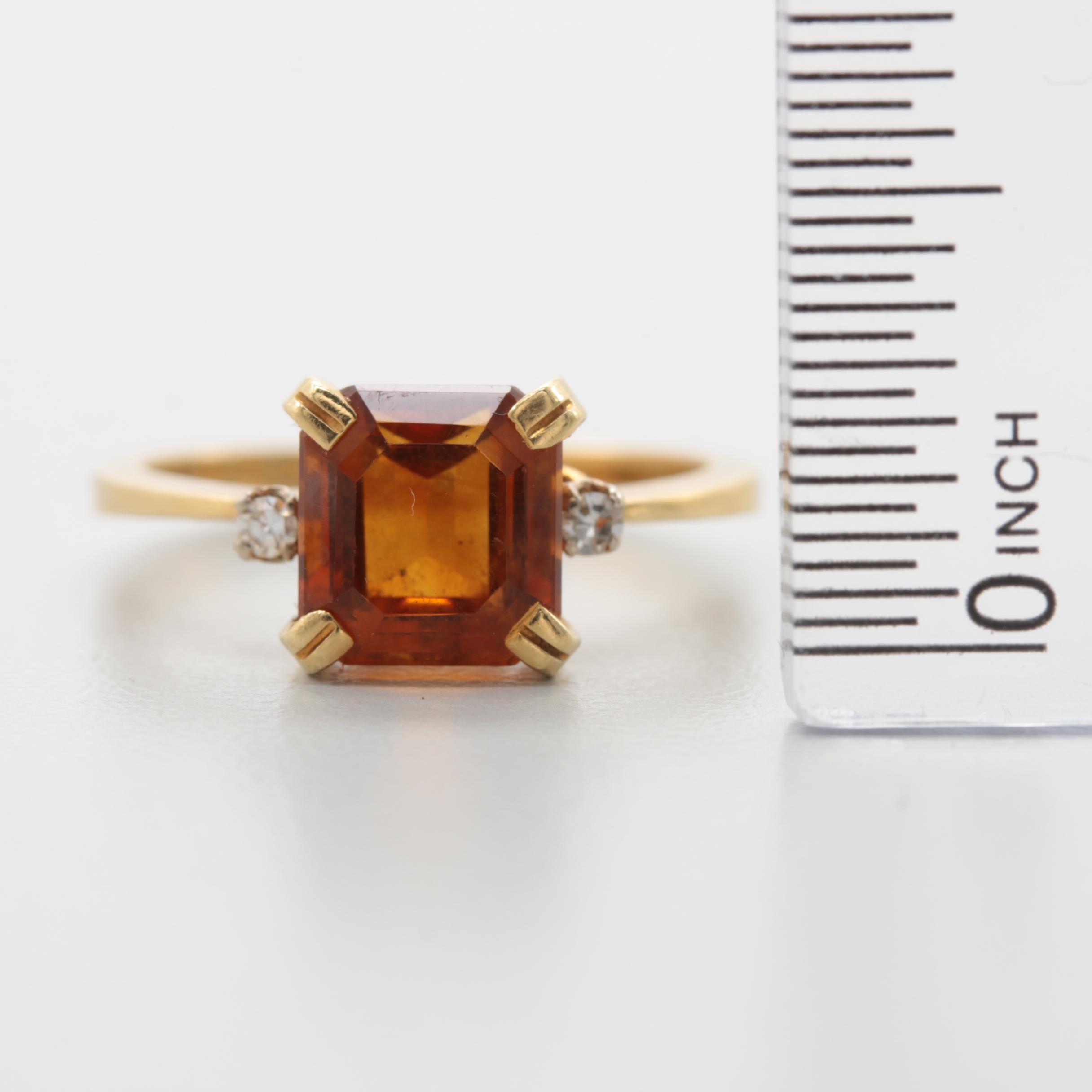18K Yellow Gold Citrine and Diamond Ring