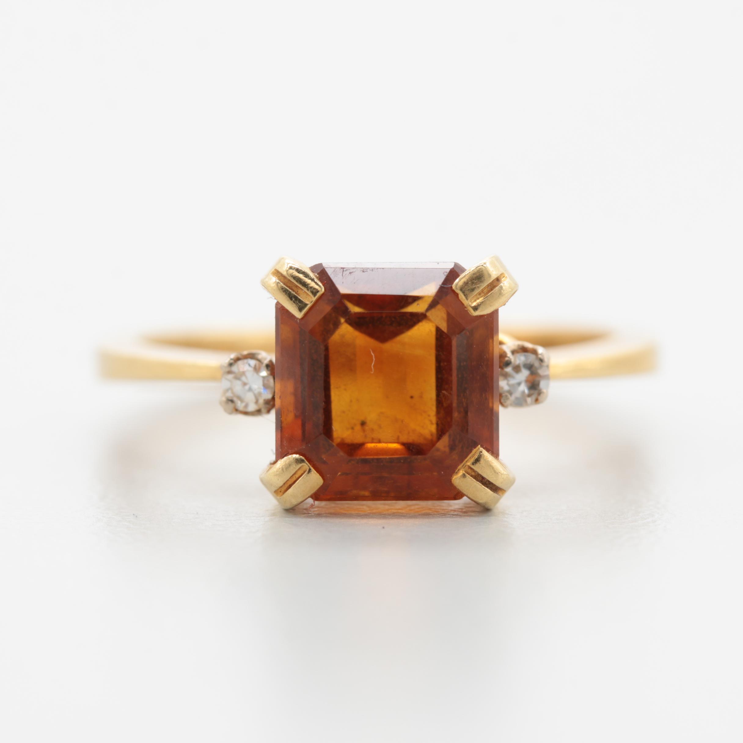 18K Yellow Gold Citrine and Diamond Ring
