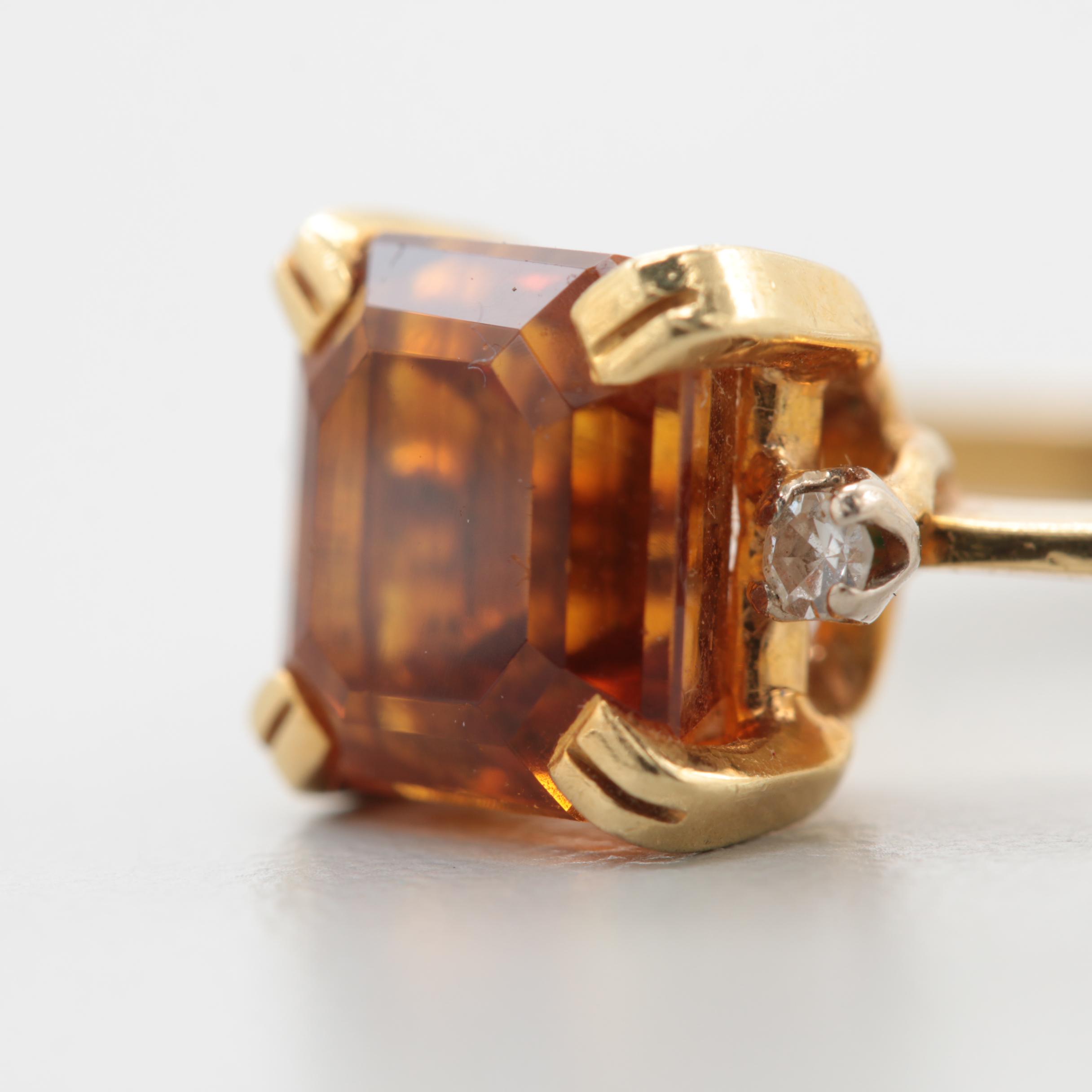 18K Yellow Gold Citrine and Diamond Ring