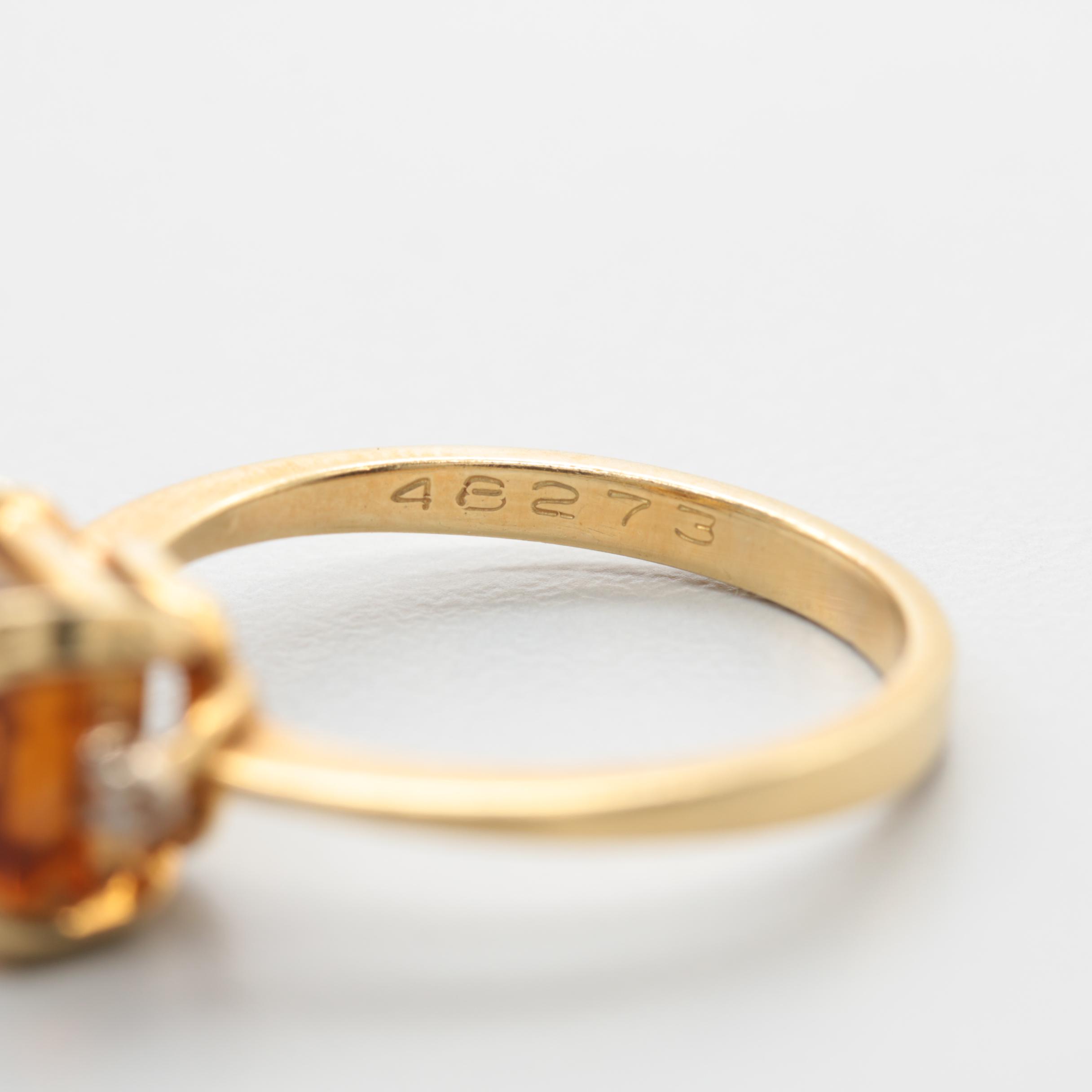 18K Yellow Gold Citrine and Diamond Ring