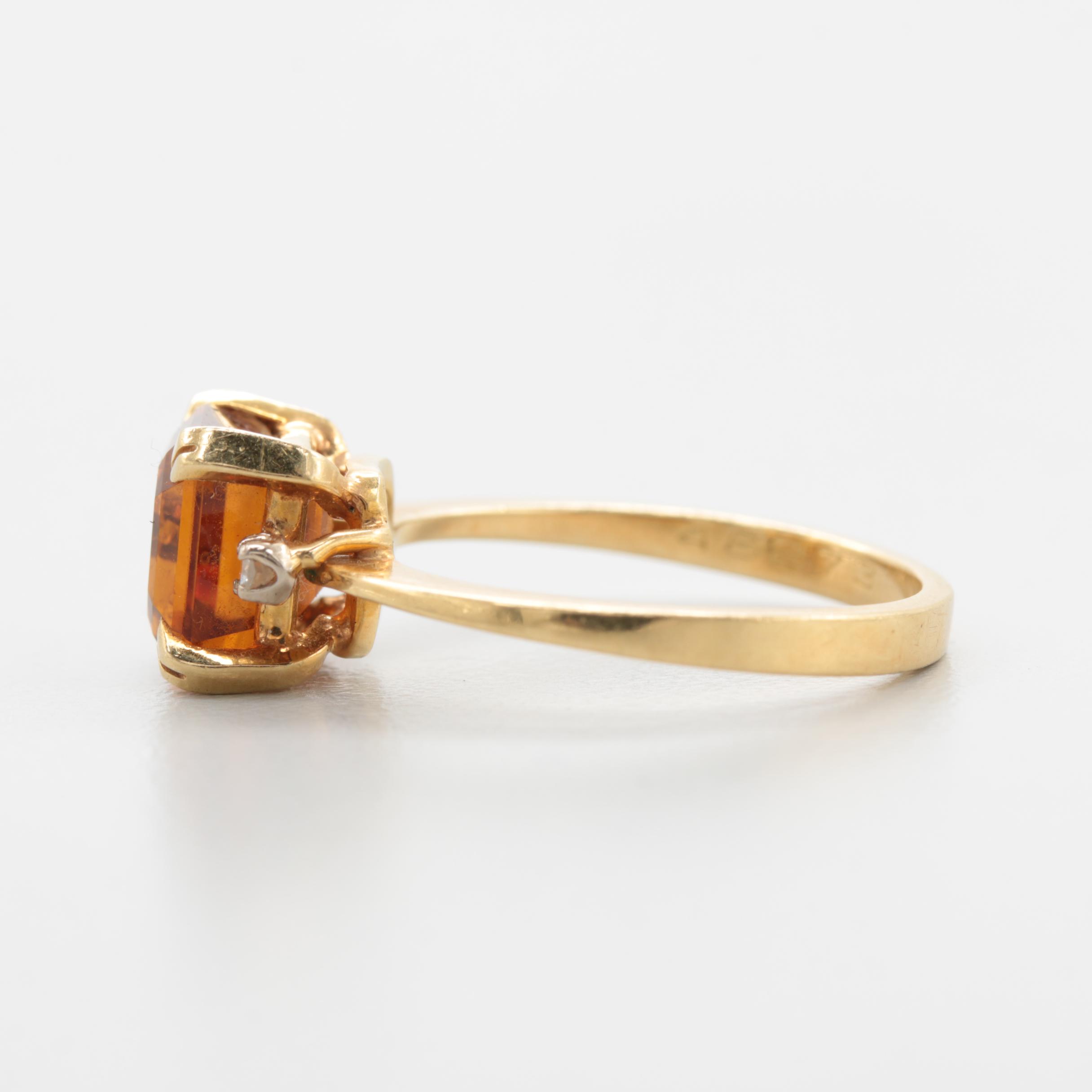 18K Yellow Gold Citrine and Diamond Ring