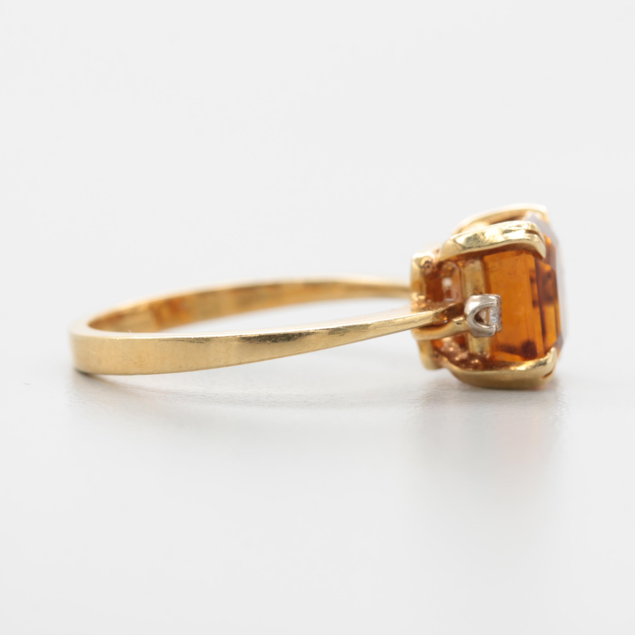 18K Yellow Gold Citrine and Diamond Ring