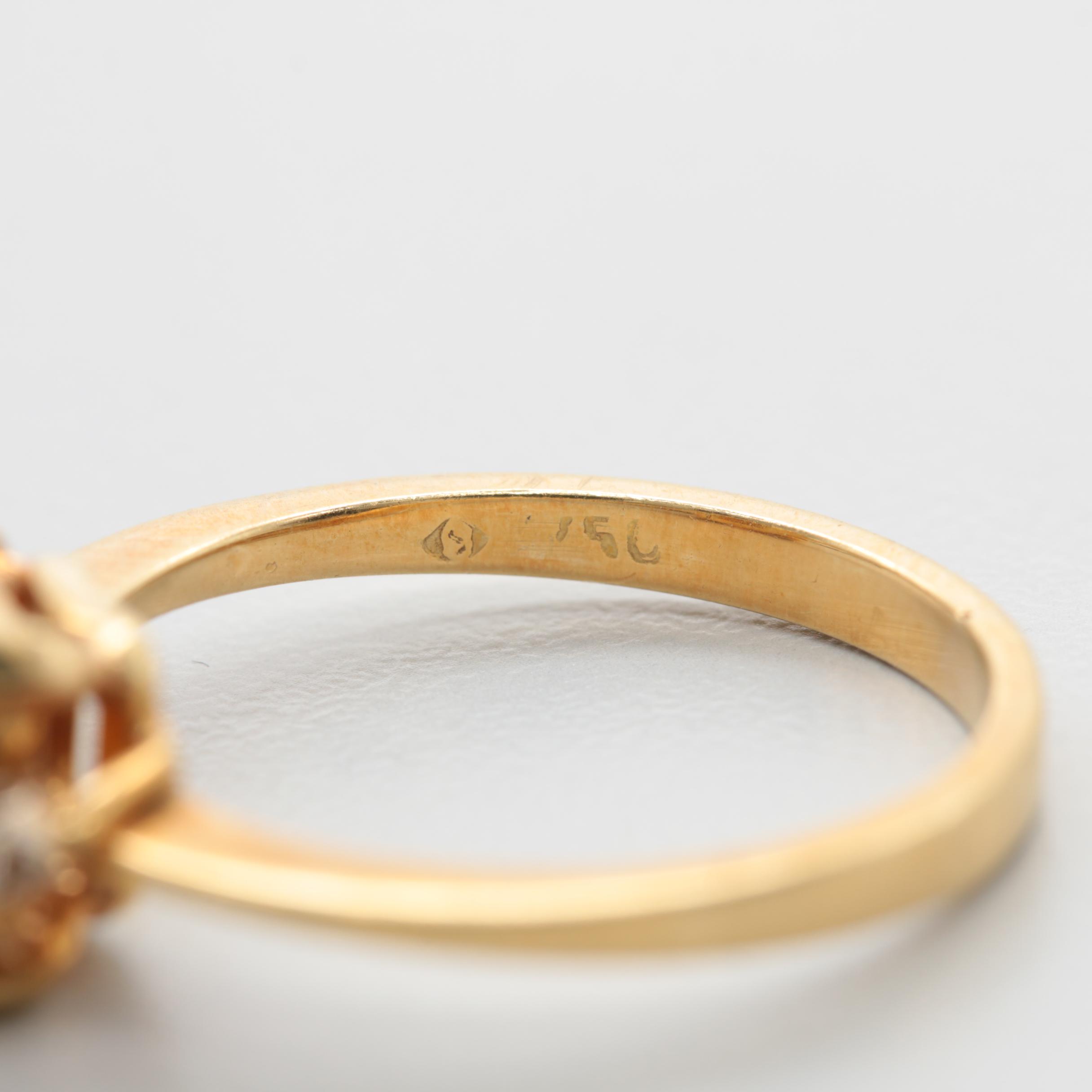 18K Yellow Gold Citrine and Diamond Ring