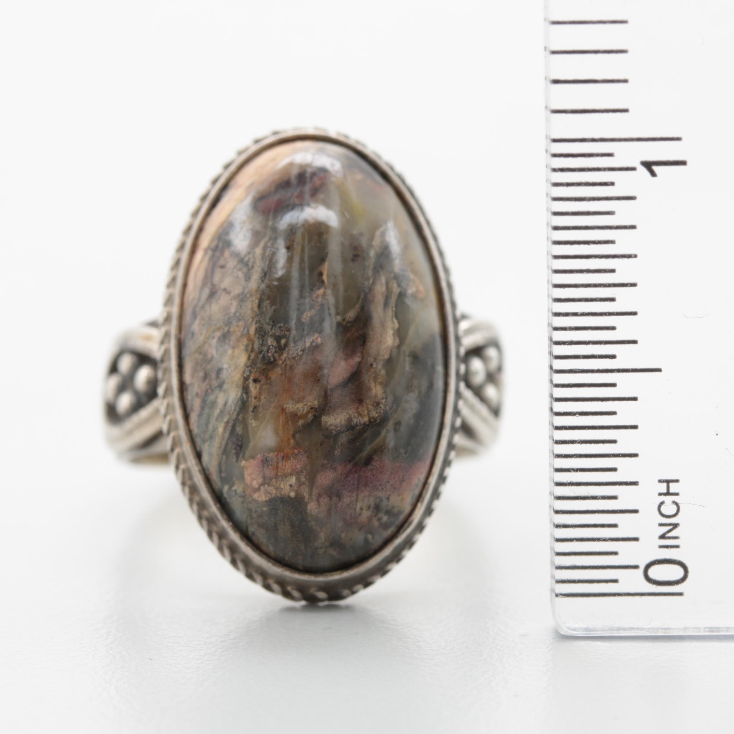 875 Silver Rings with Jasper and Nephrite