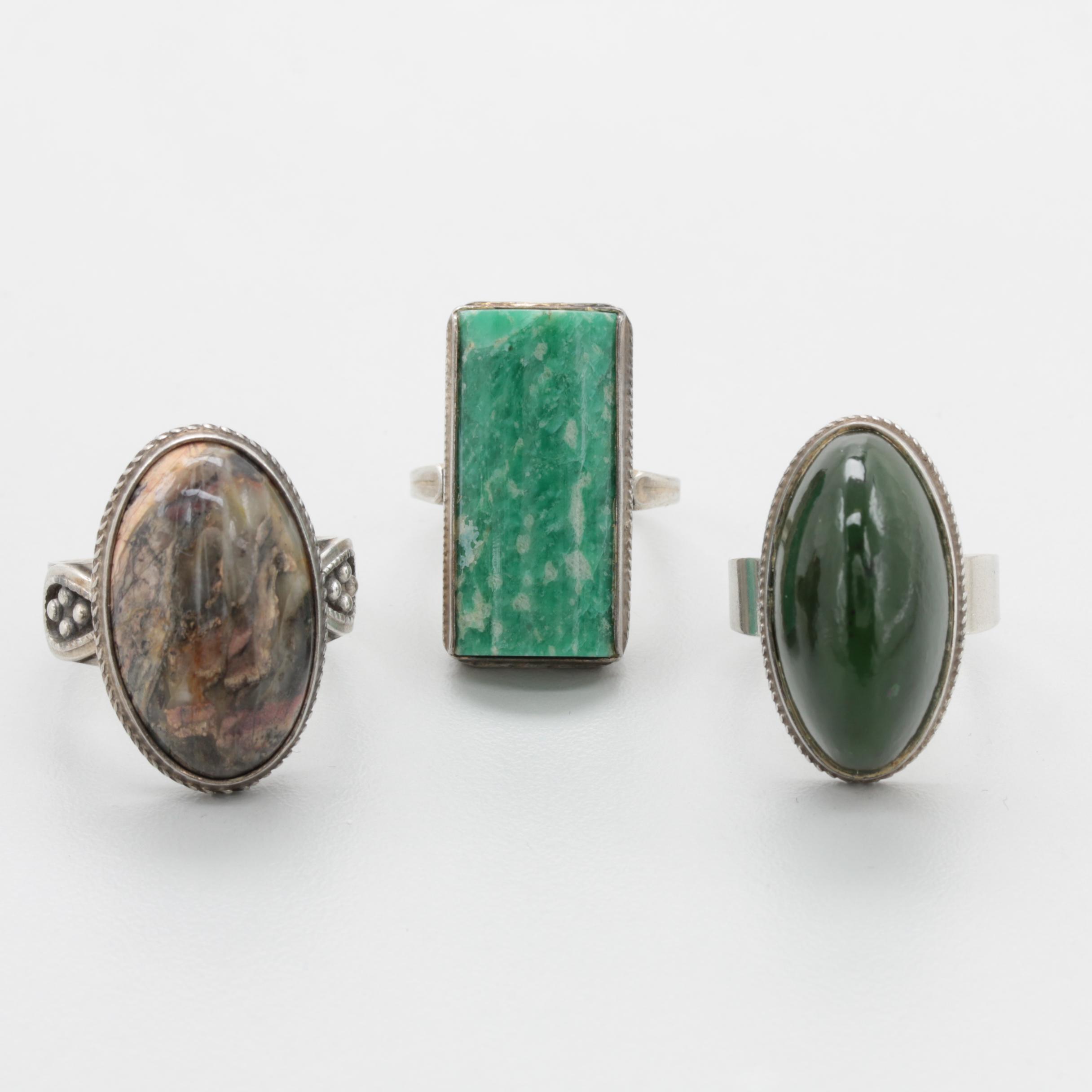 875 Silver Rings with Jasper and Nephrite
