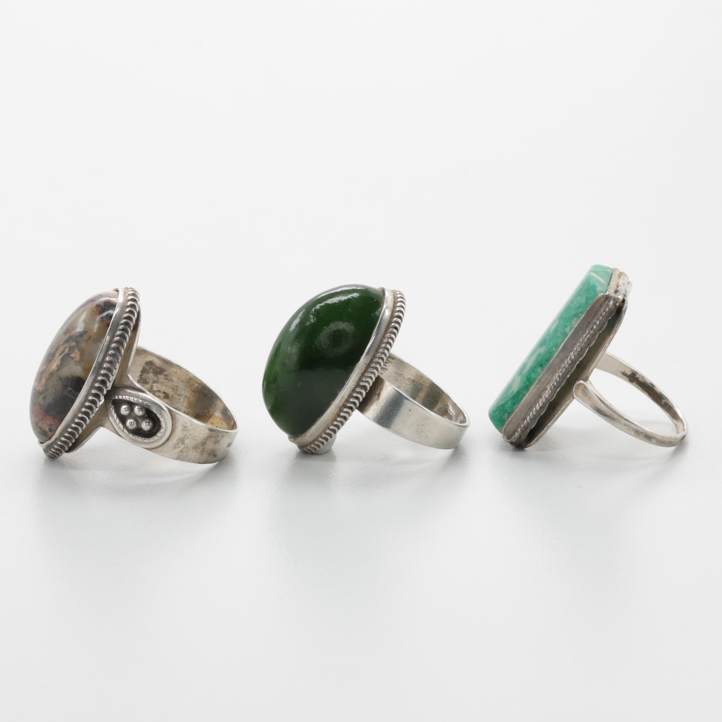 875 Silver Rings with Jasper and Nephrite