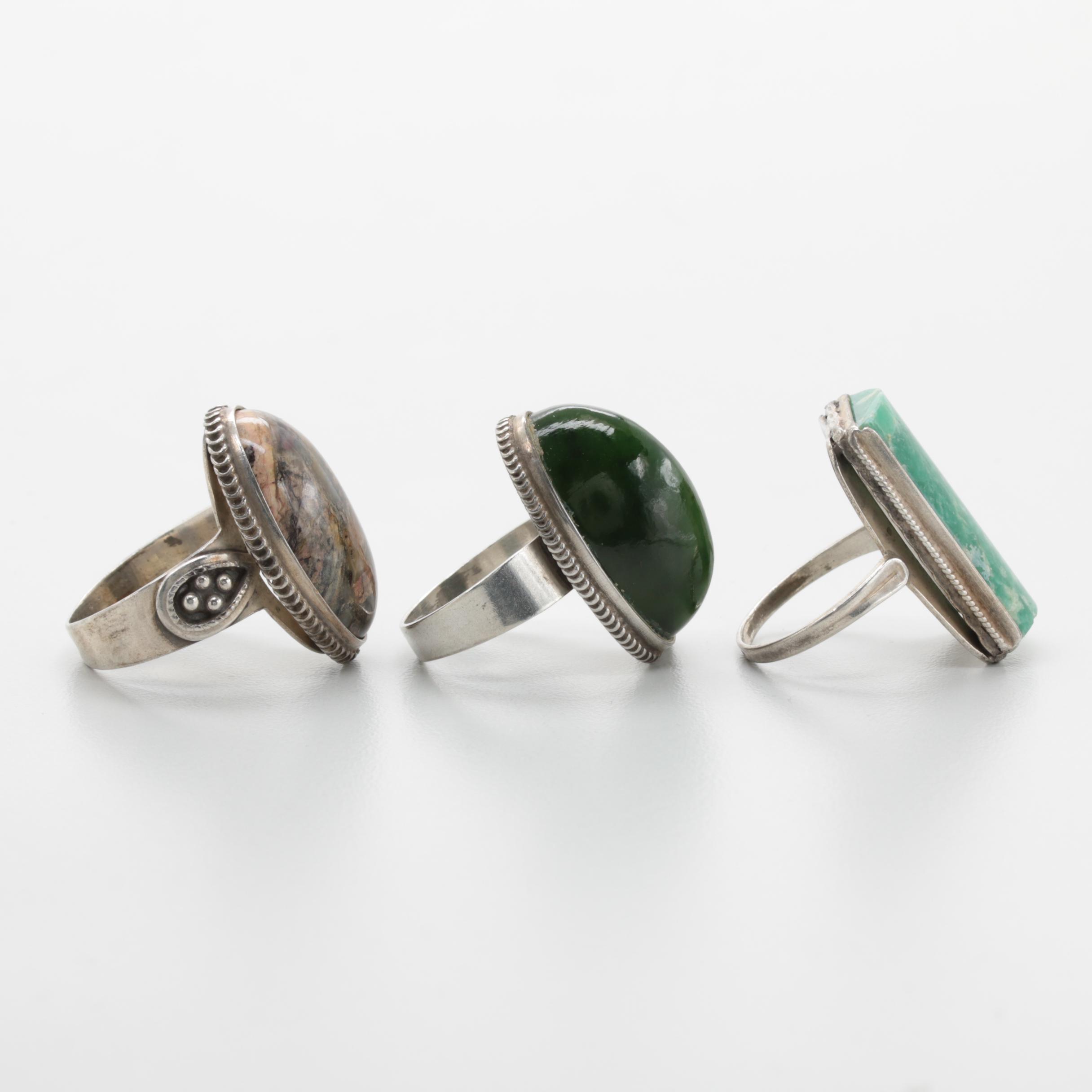 875 Silver Rings with Jasper and Nephrite
