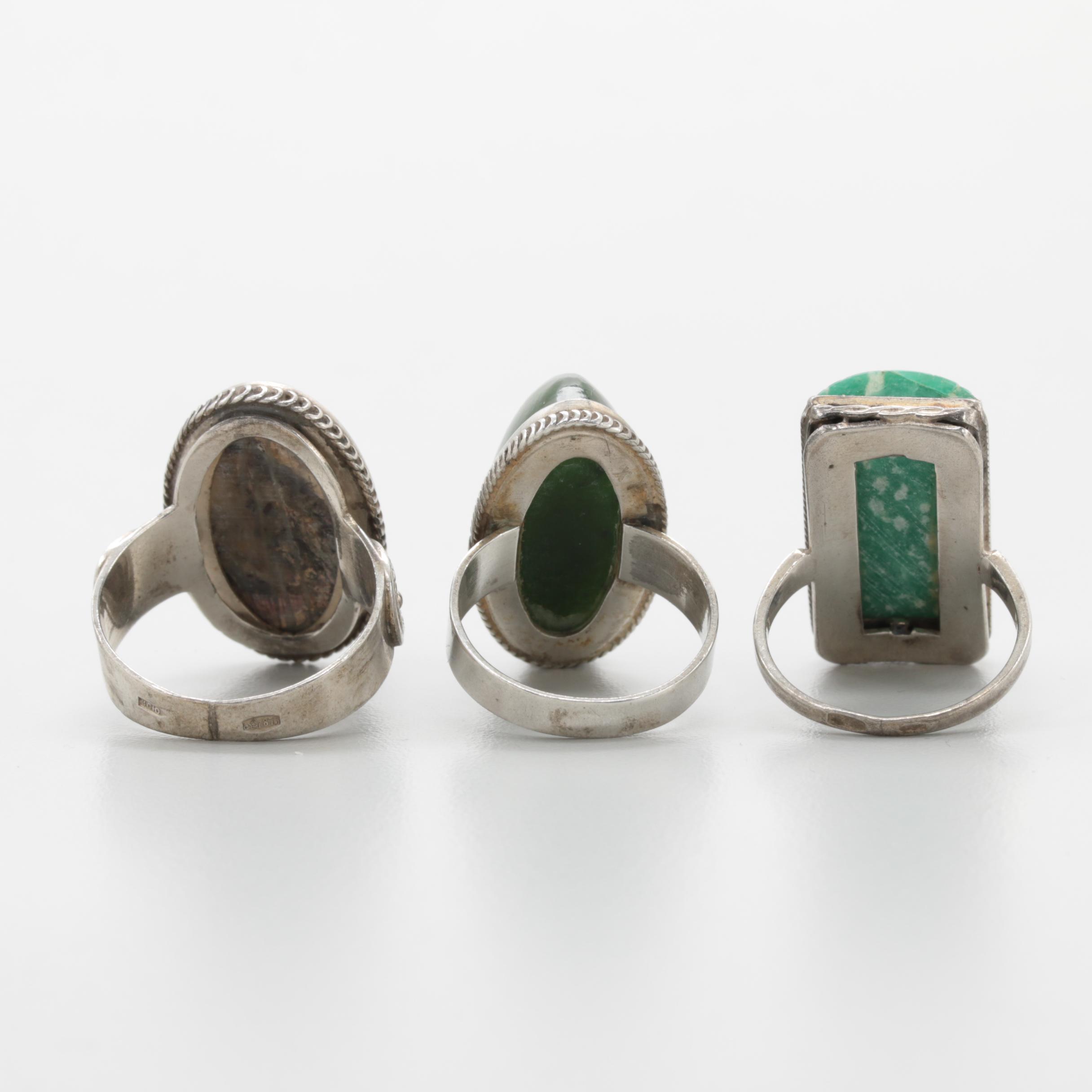 875 Silver Rings with Jasper and Nephrite