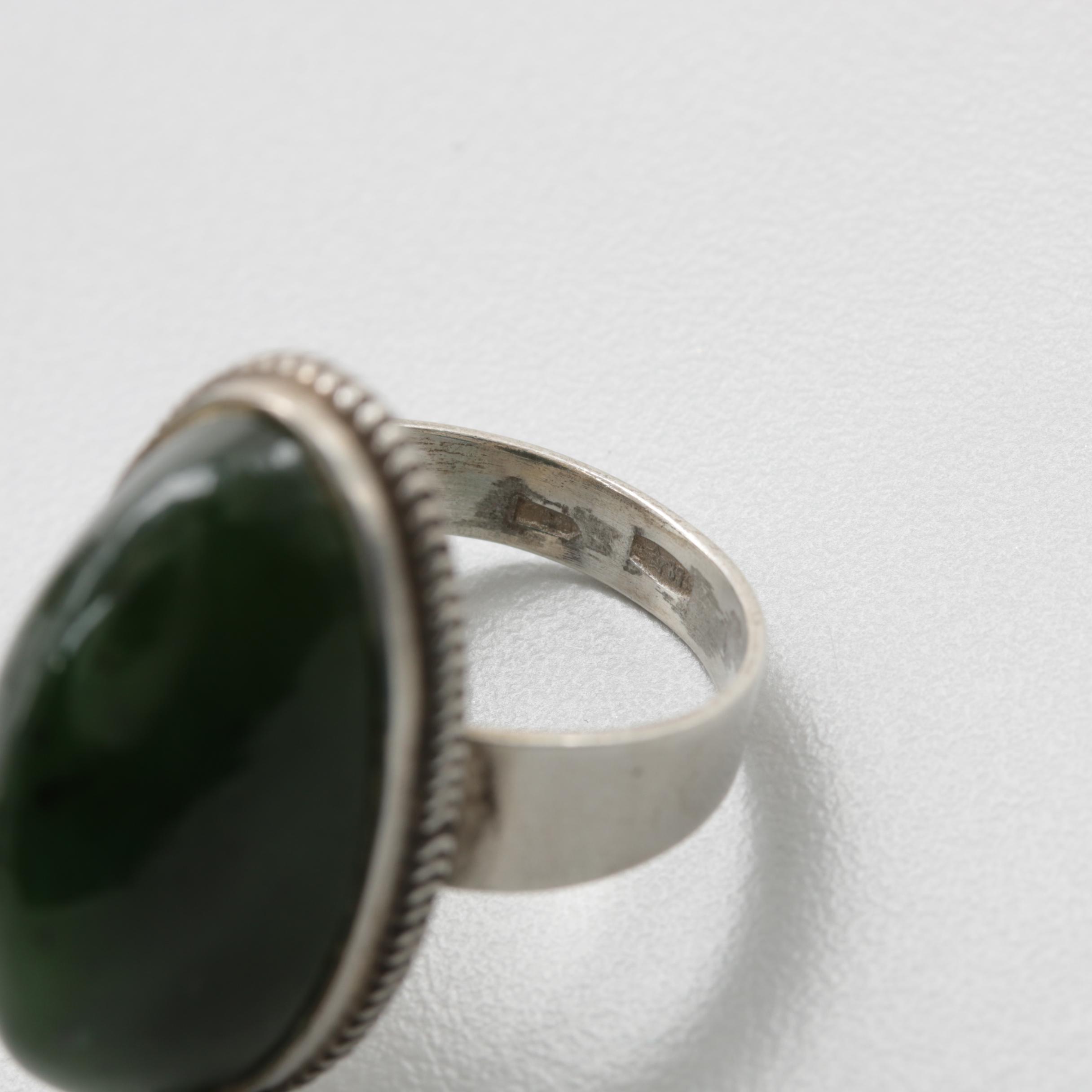 875 Silver Rings with Jasper and Nephrite