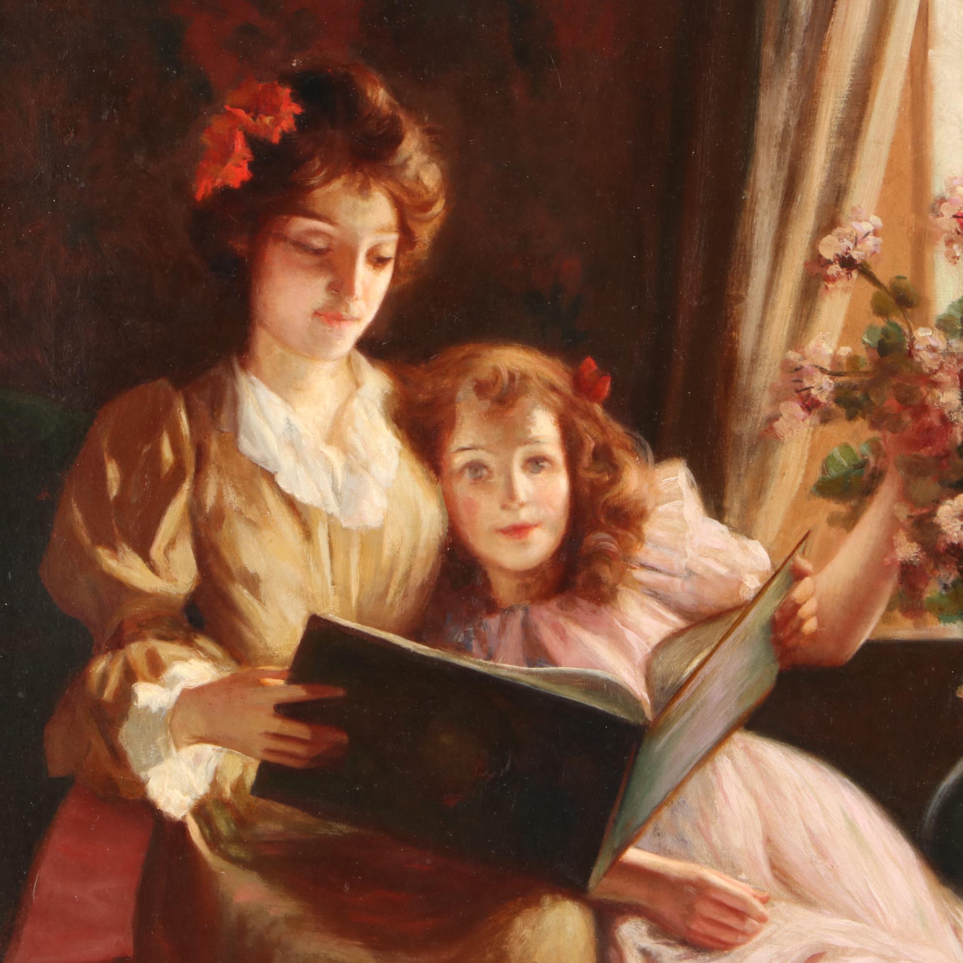 A.B. Mellish Oil Painting of Mother and Daughter