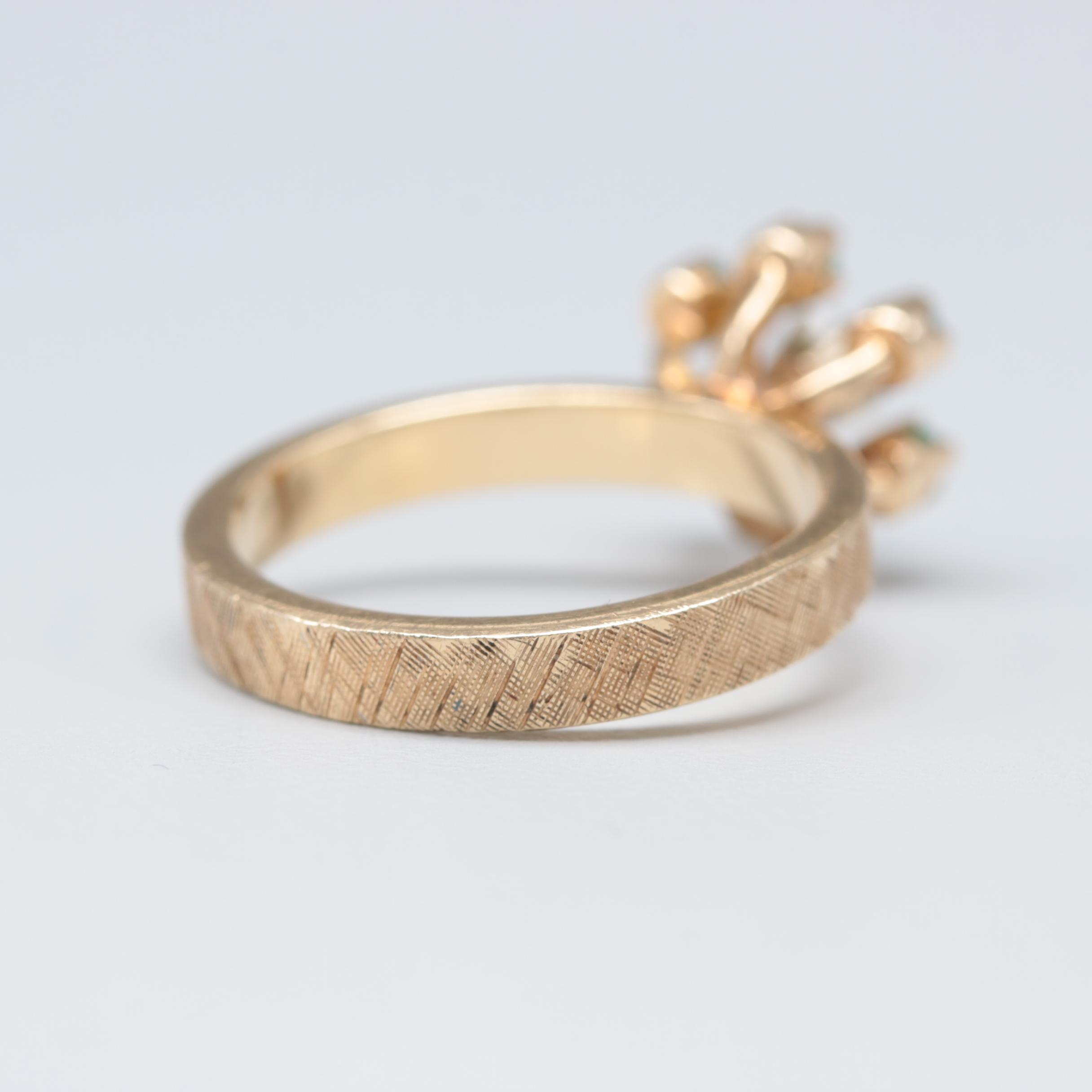 14K Yellow Gold Diamond and Emerald Floral Motif Ring