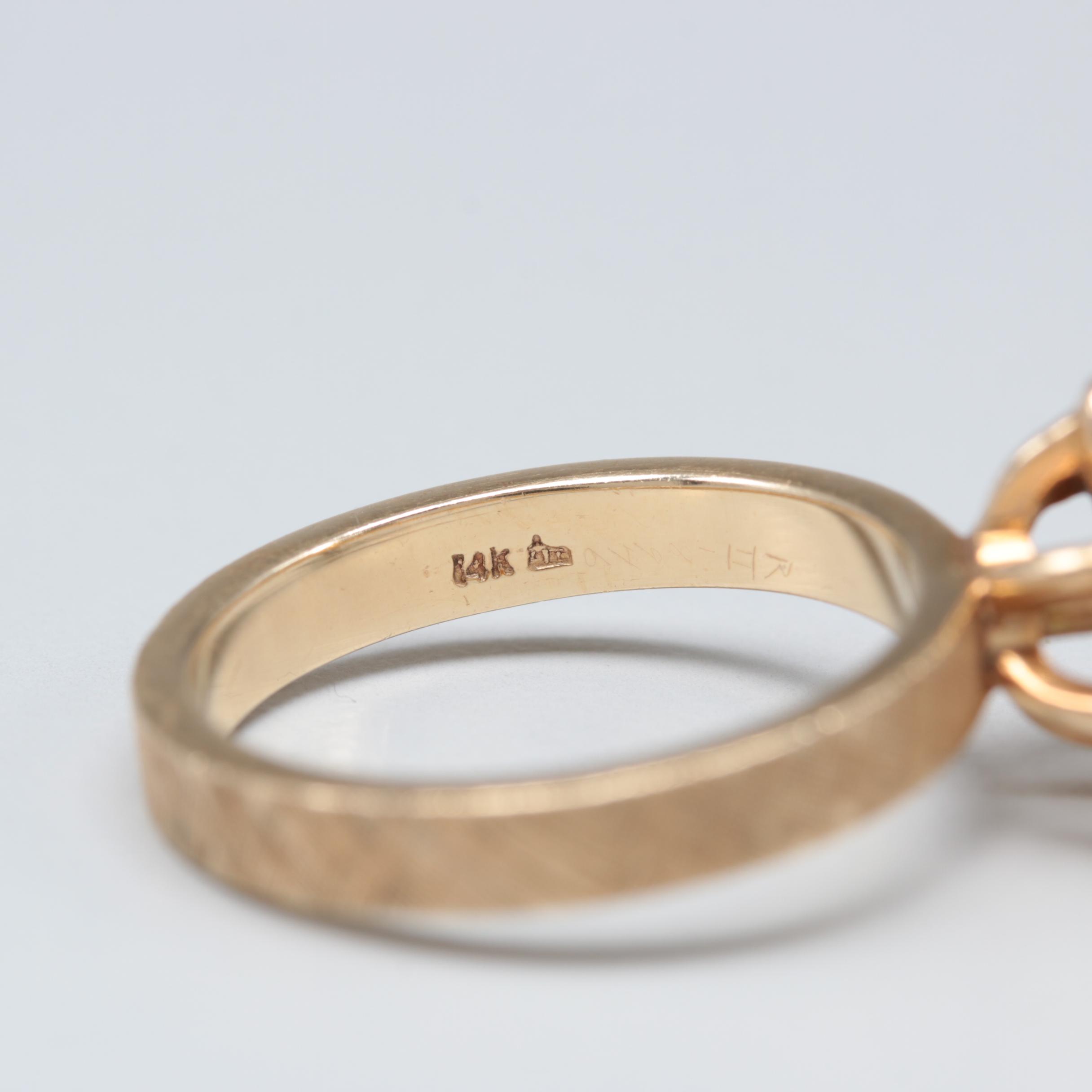 14K Yellow Gold Diamond and Emerald Floral Motif Ring