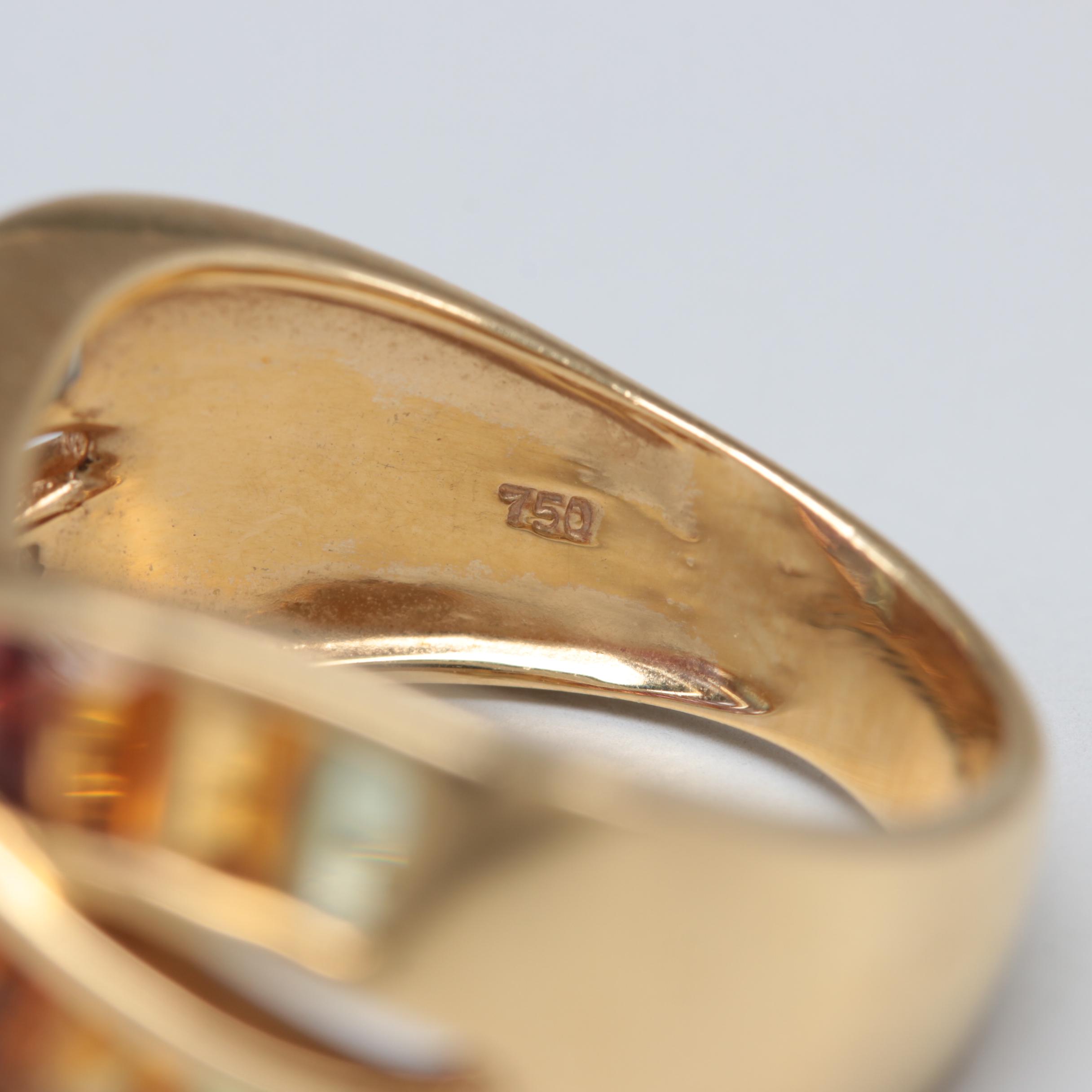 18K Yellow Gold Crisscross Ring with Amethyst and Garnet