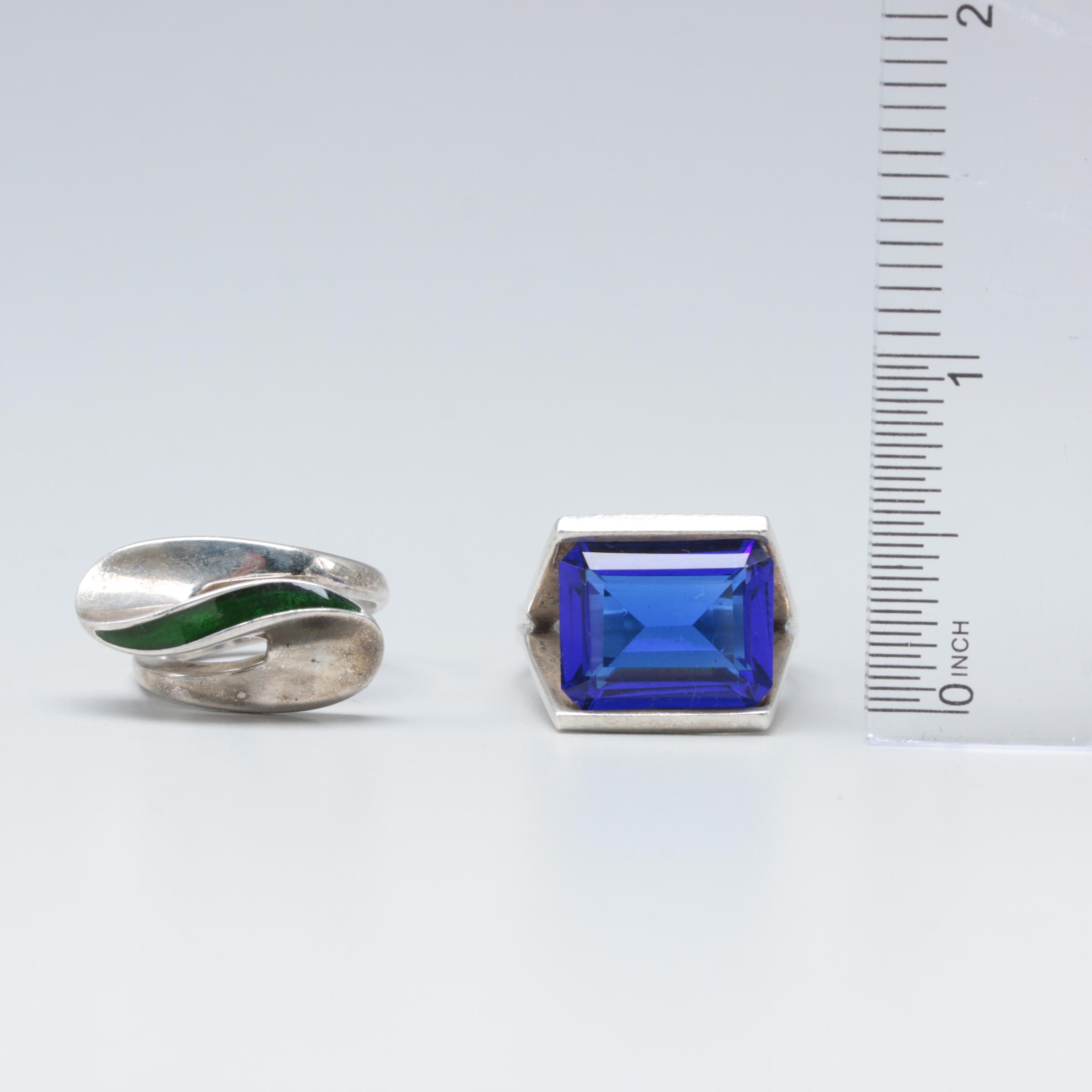 Sterling Silver Rings with Enamel and Imitation Turquoise