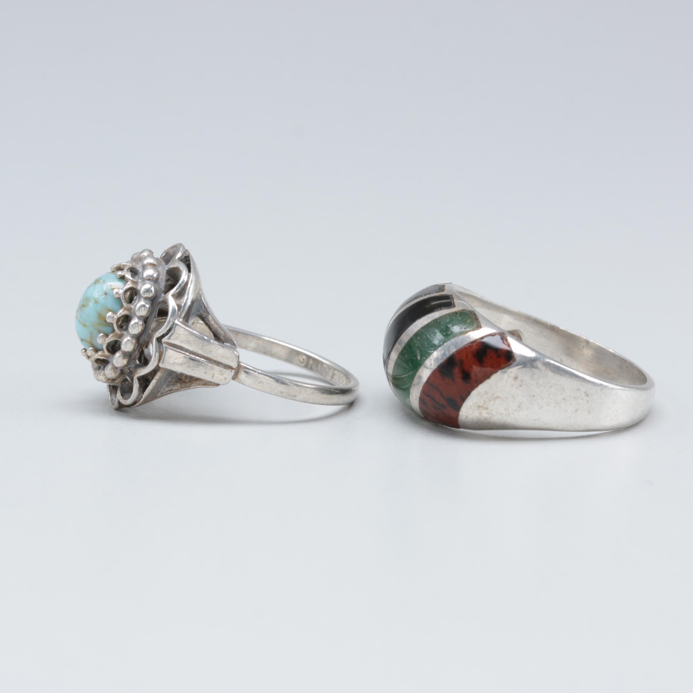 Sterling Silver Rings with Enamel and Imitation Turquoise