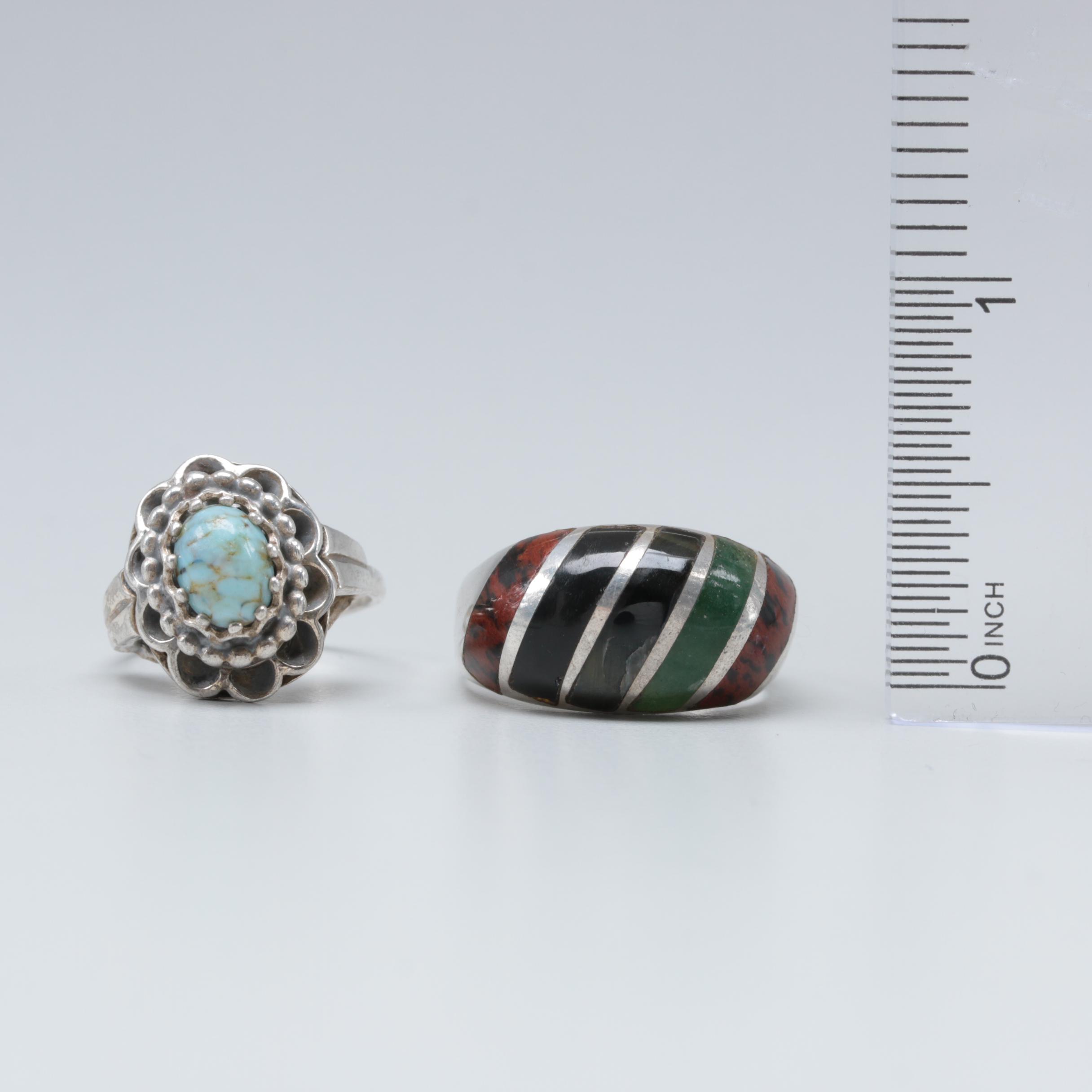 Sterling Silver Rings with Enamel and Imitation Turquoise
