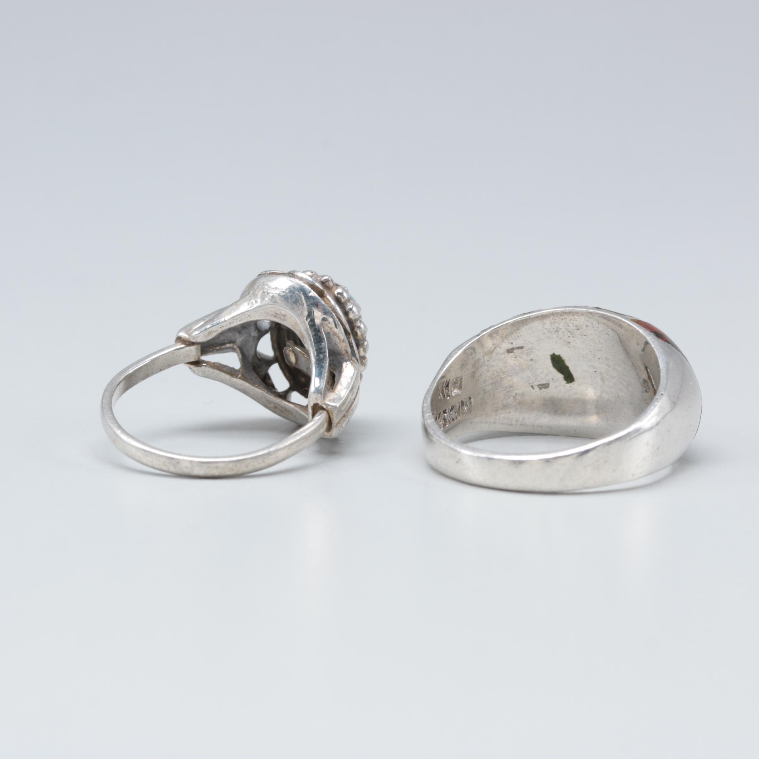 Sterling Silver Rings with Enamel and Imitation Turquoise