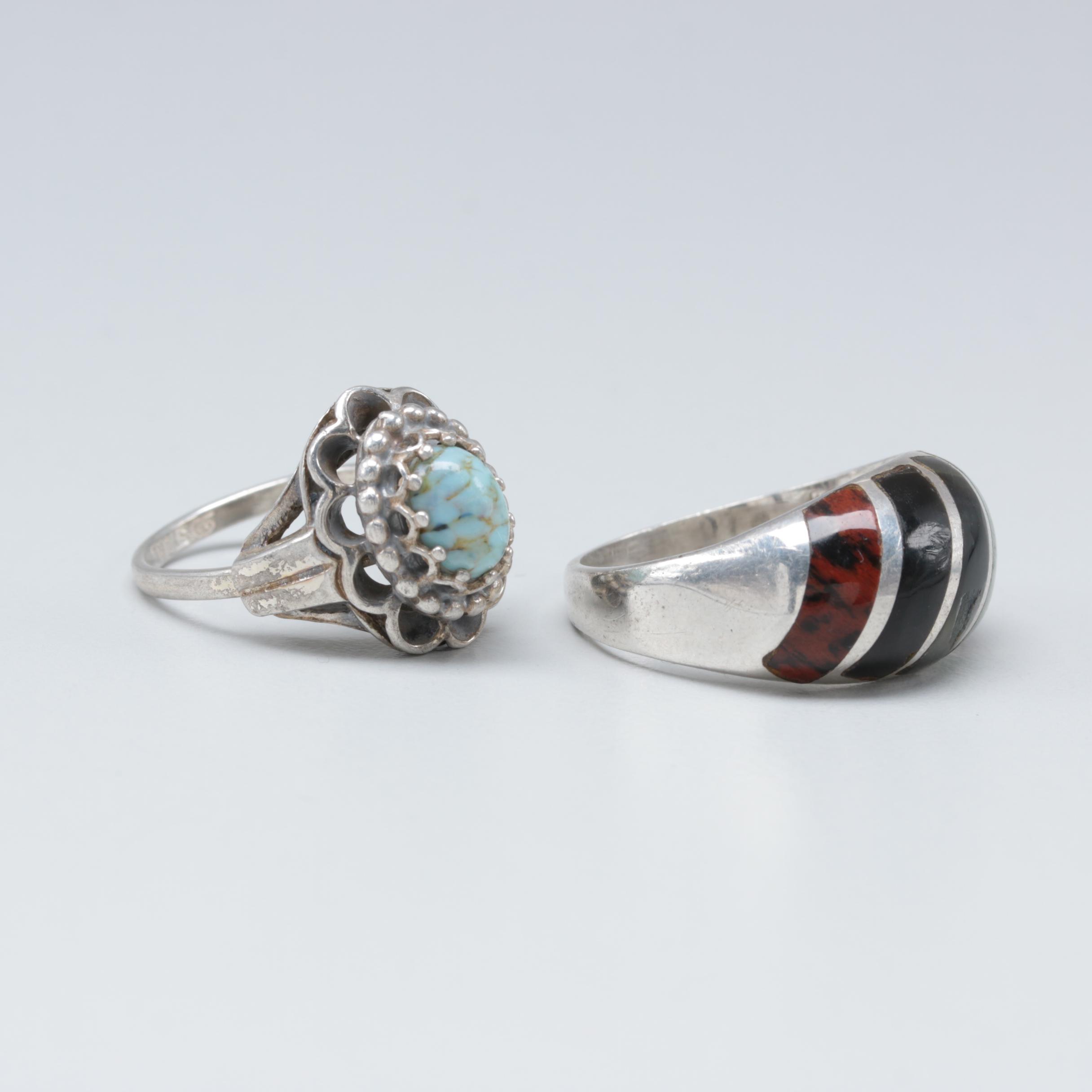 Sterling Silver Rings with Enamel and Imitation Turquoise