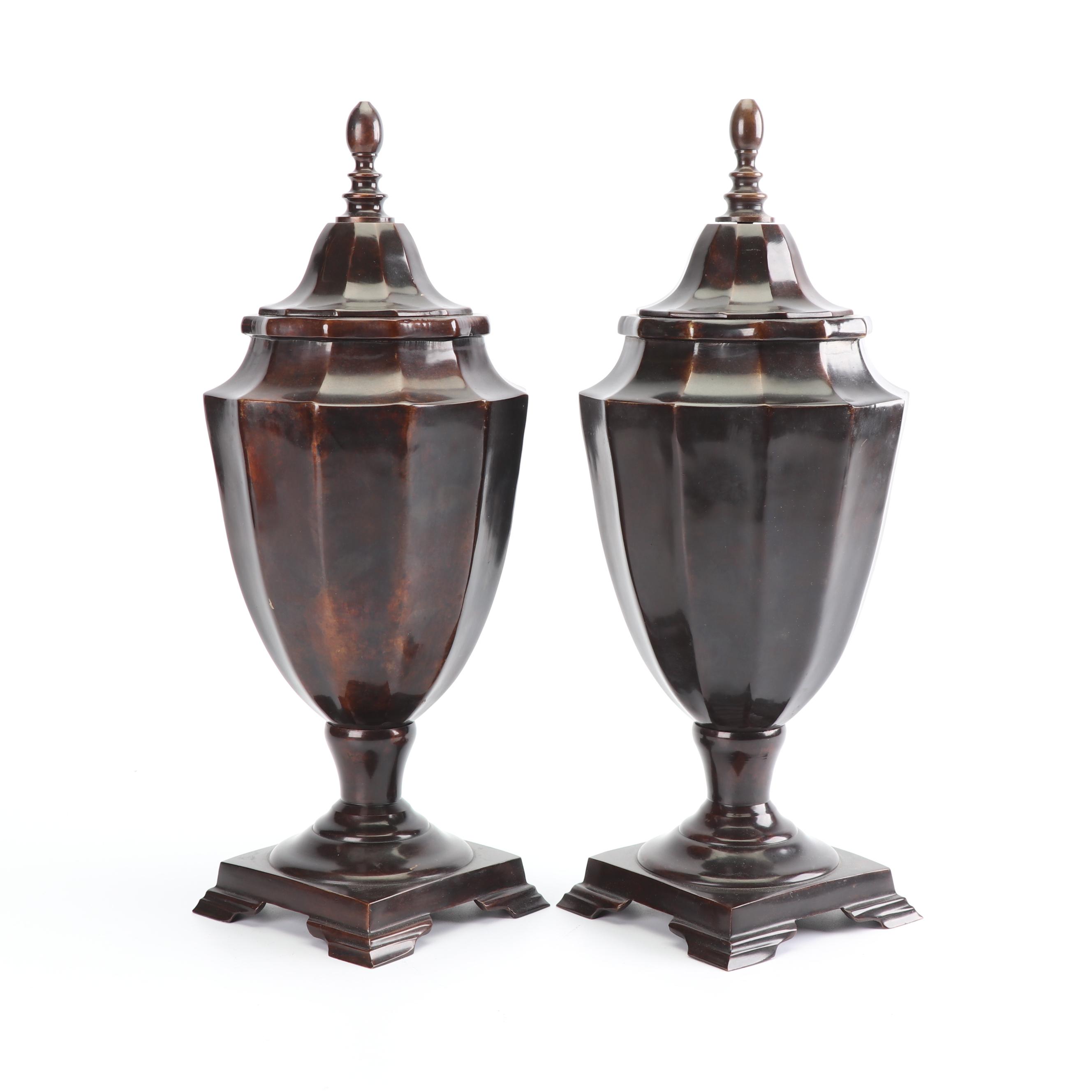 Neoclassical Style Lidded Brass Urns