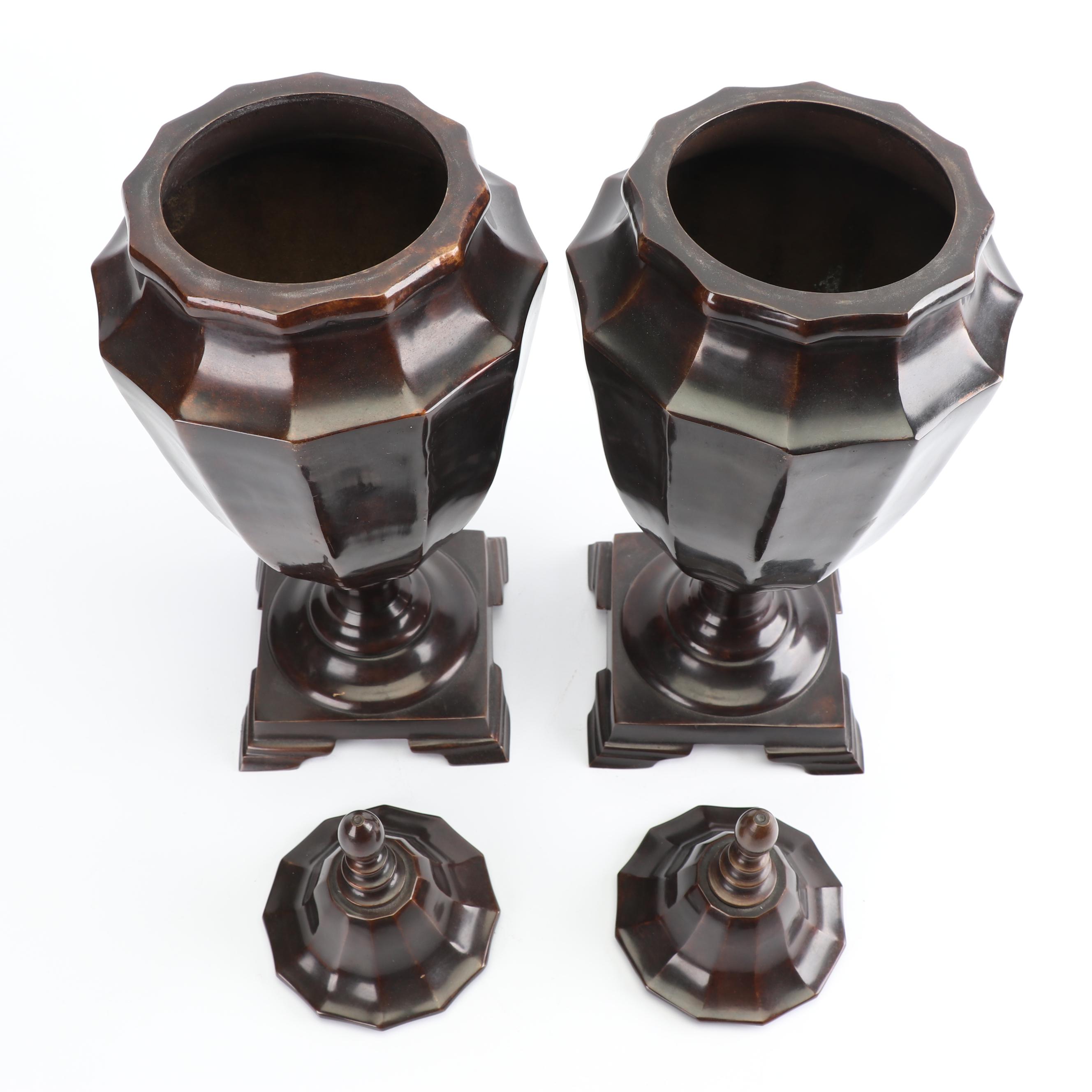 Neoclassical Style Lidded Brass Urns