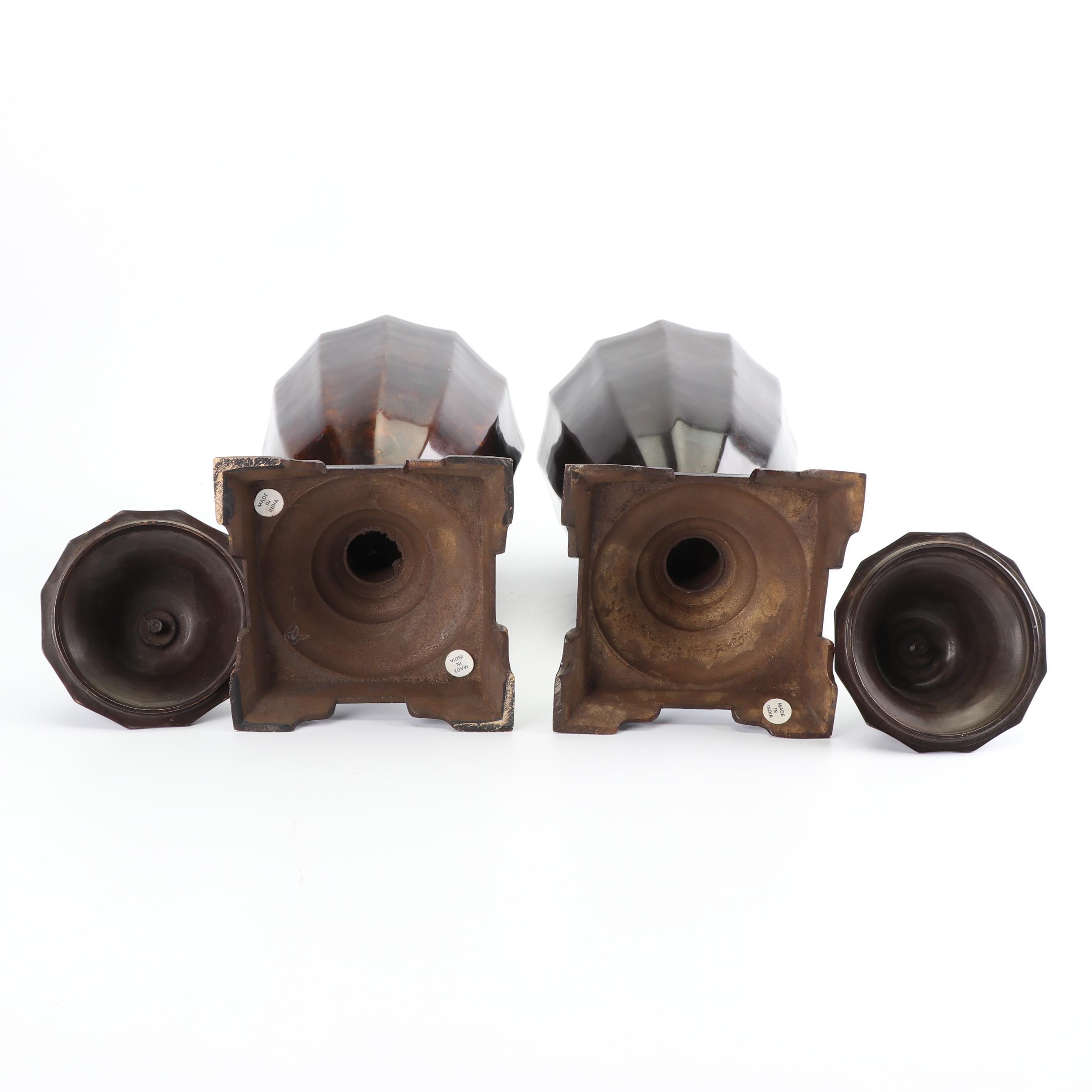 Neoclassical Style Lidded Brass Urns