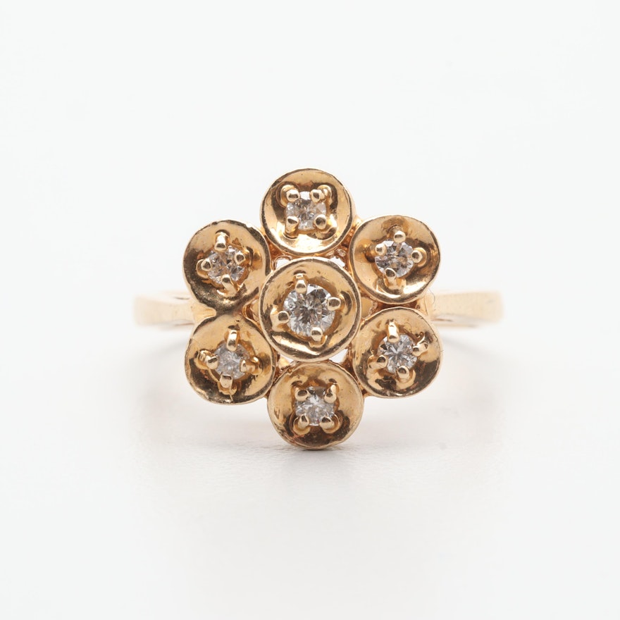 14K Yellow Gold Diamond Floral Motif Ring