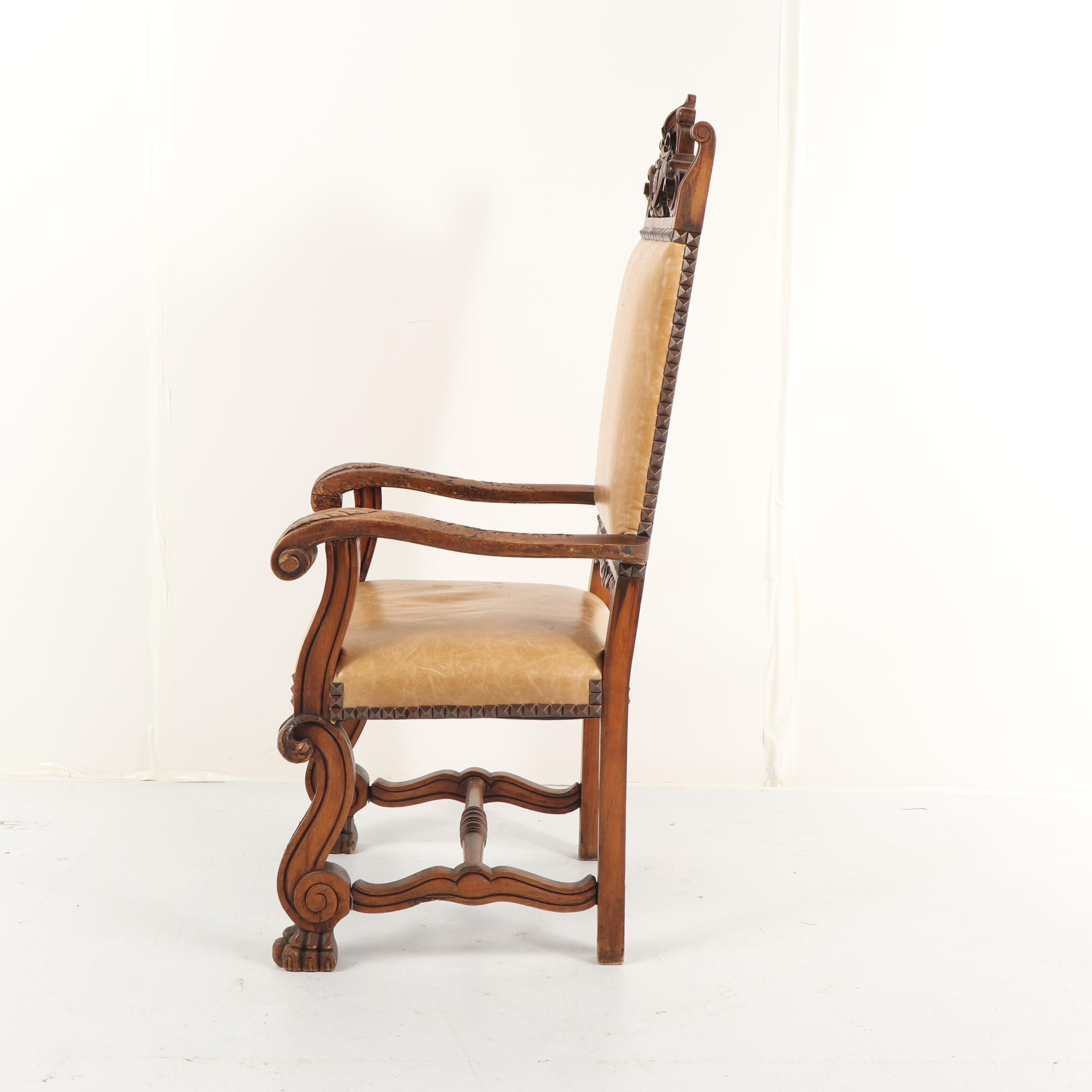 Louis XIII Style Carved Wood Armchair, Early 20th Century