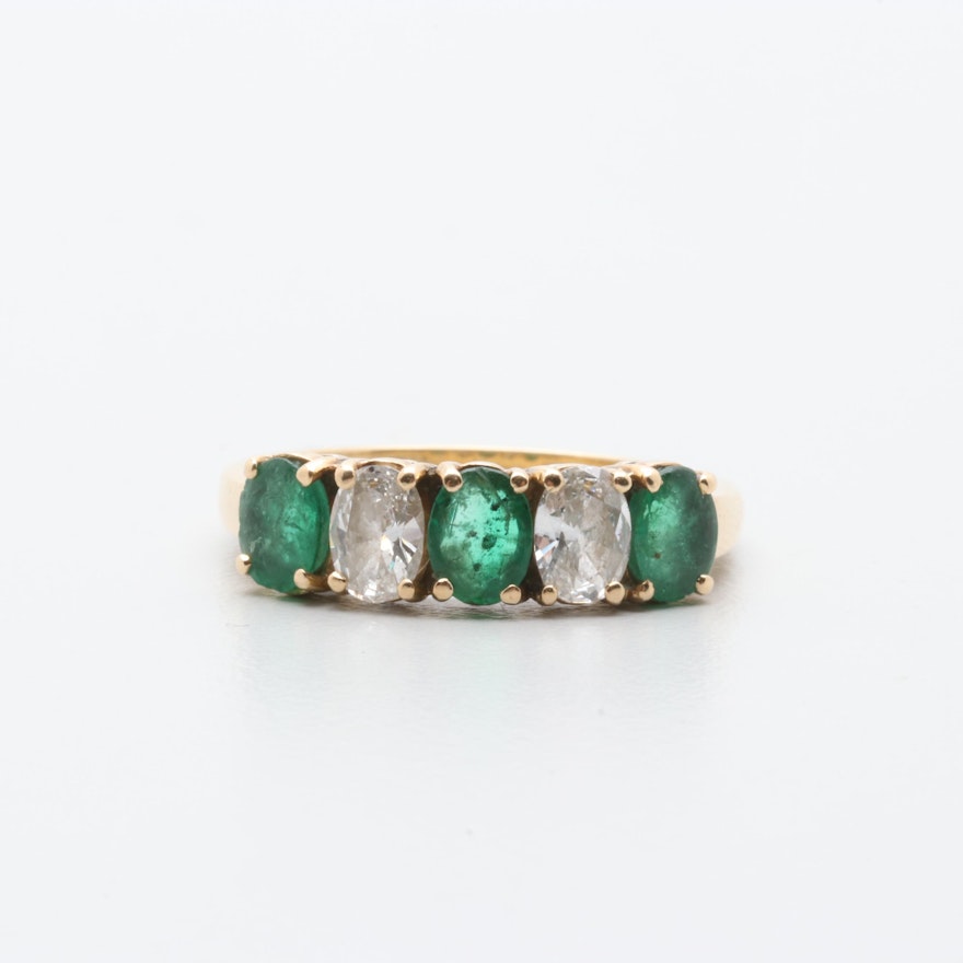 18K Yellow Gold Emerald and Diamond Ring