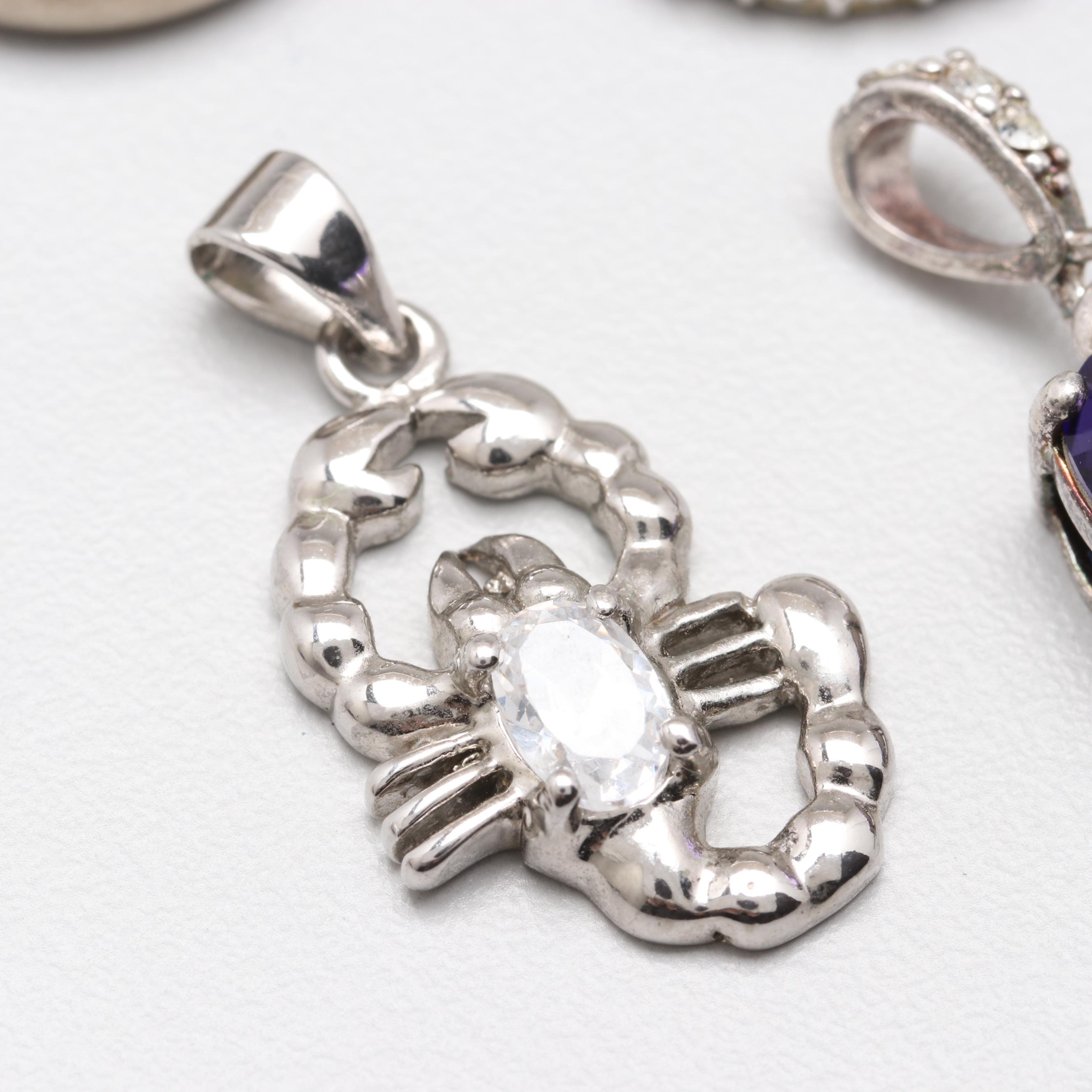 Silver Tone Glass Pendants and Ring