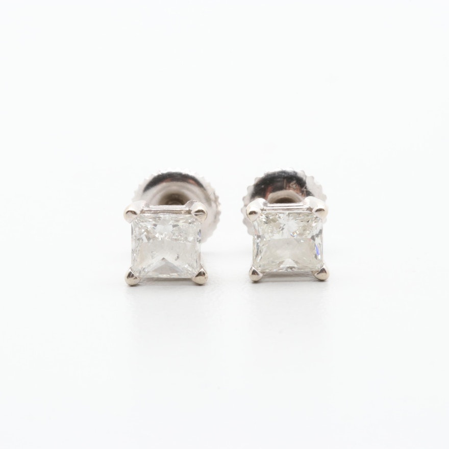 14K White Gold Diamond Stud Earrings