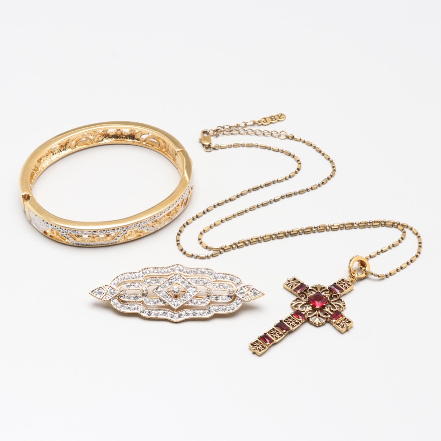 Jacqueline Bouvier Kennedy Collection Gold Tone Jewelry with Glass Stones