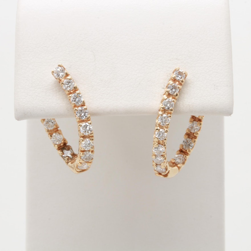 14K Yellow Gold Diamond Hoop Earrings