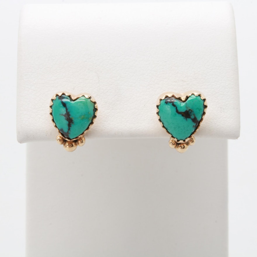 14K Yellow Gold Turquoise Earrings