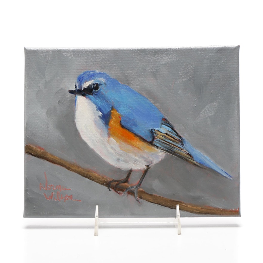 Norma Wilson Oil Painting of a Bluebird